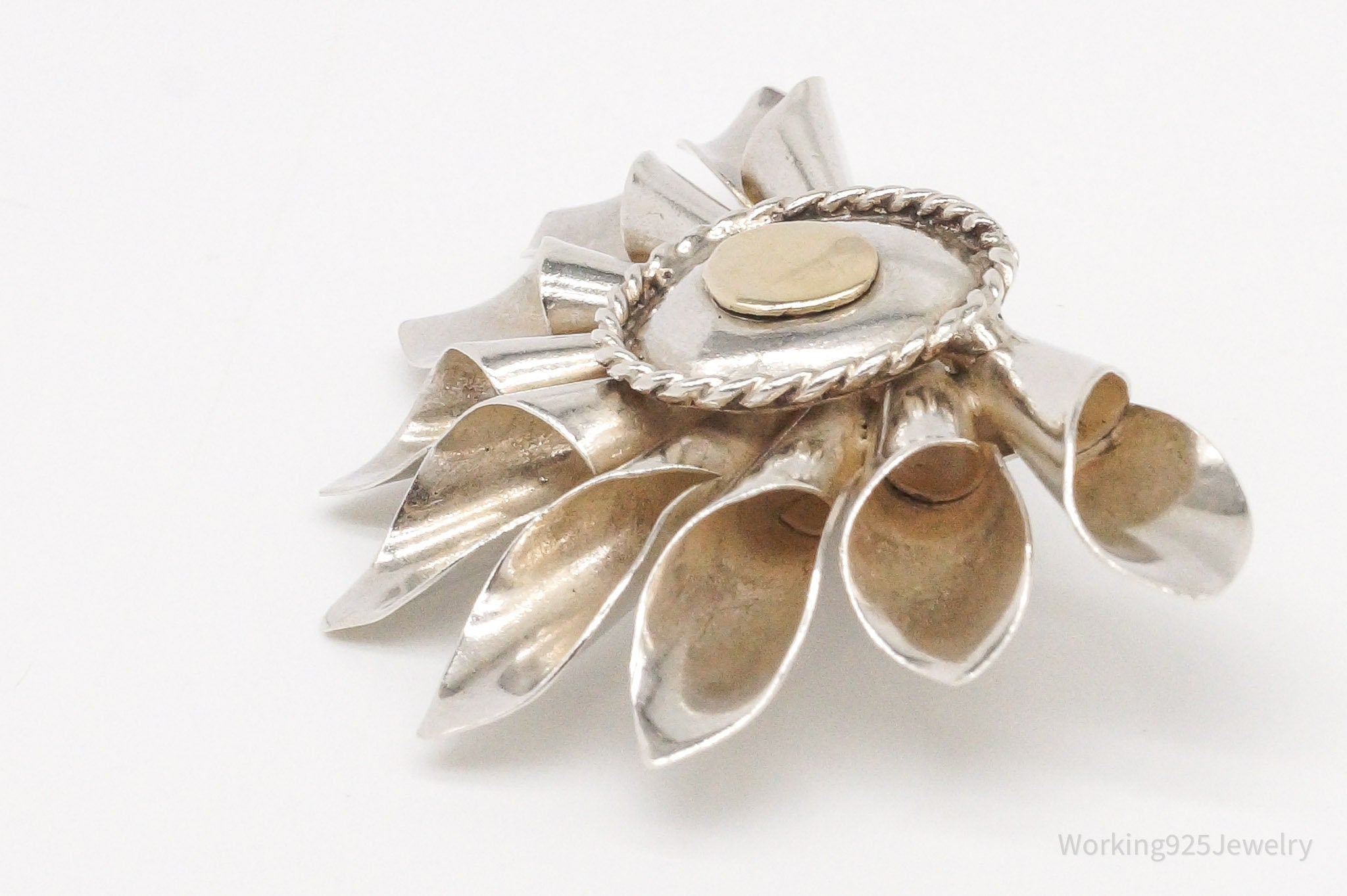 Vintage Modernist Half Flower Style Silver Brooch Pin