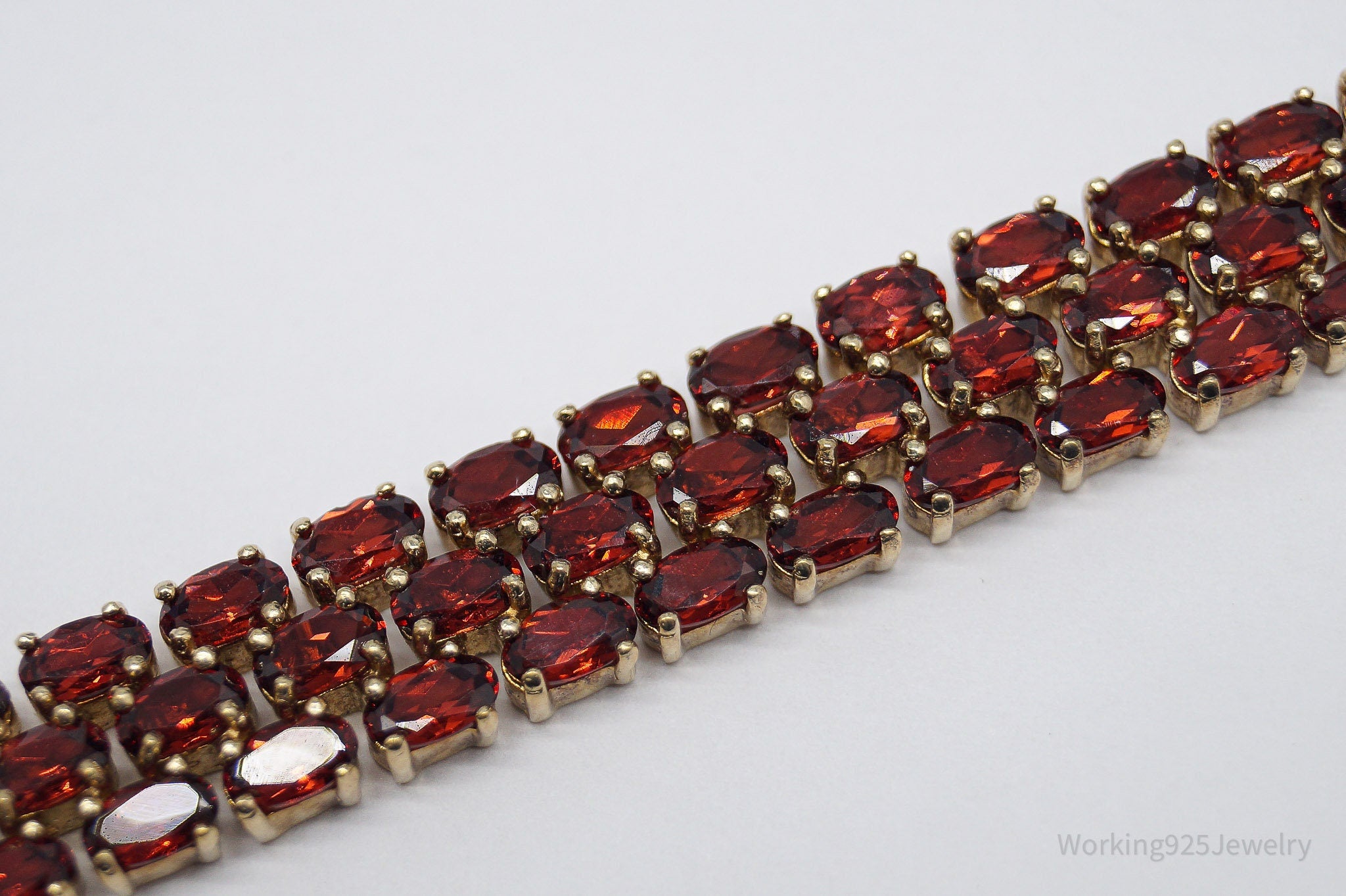 Vintage SETA Garnet Gold Over Sterling Silver Bracelet 7.75"