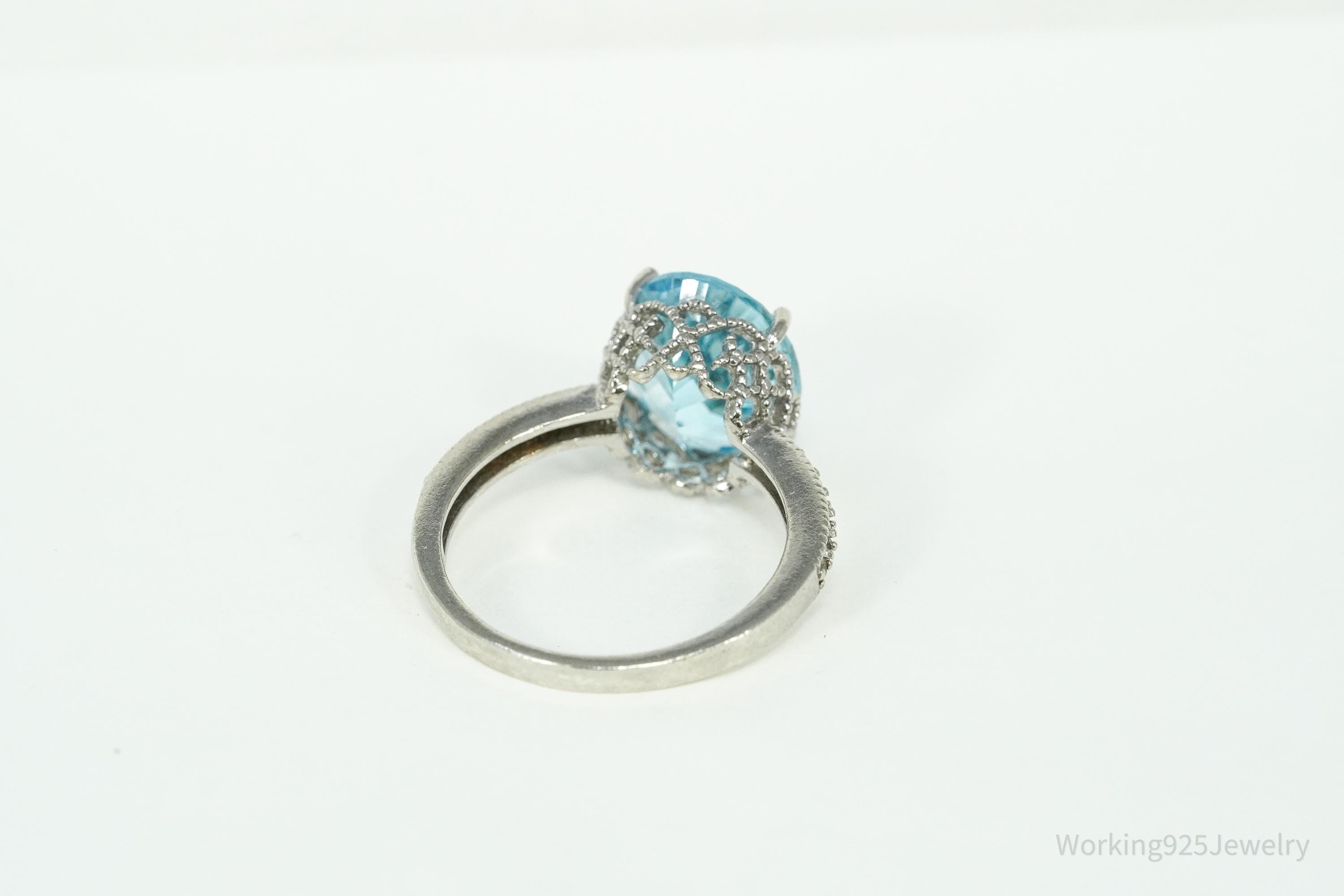 Vintage Blue & White Topaz Sterling Silver Ring - Size 7.25