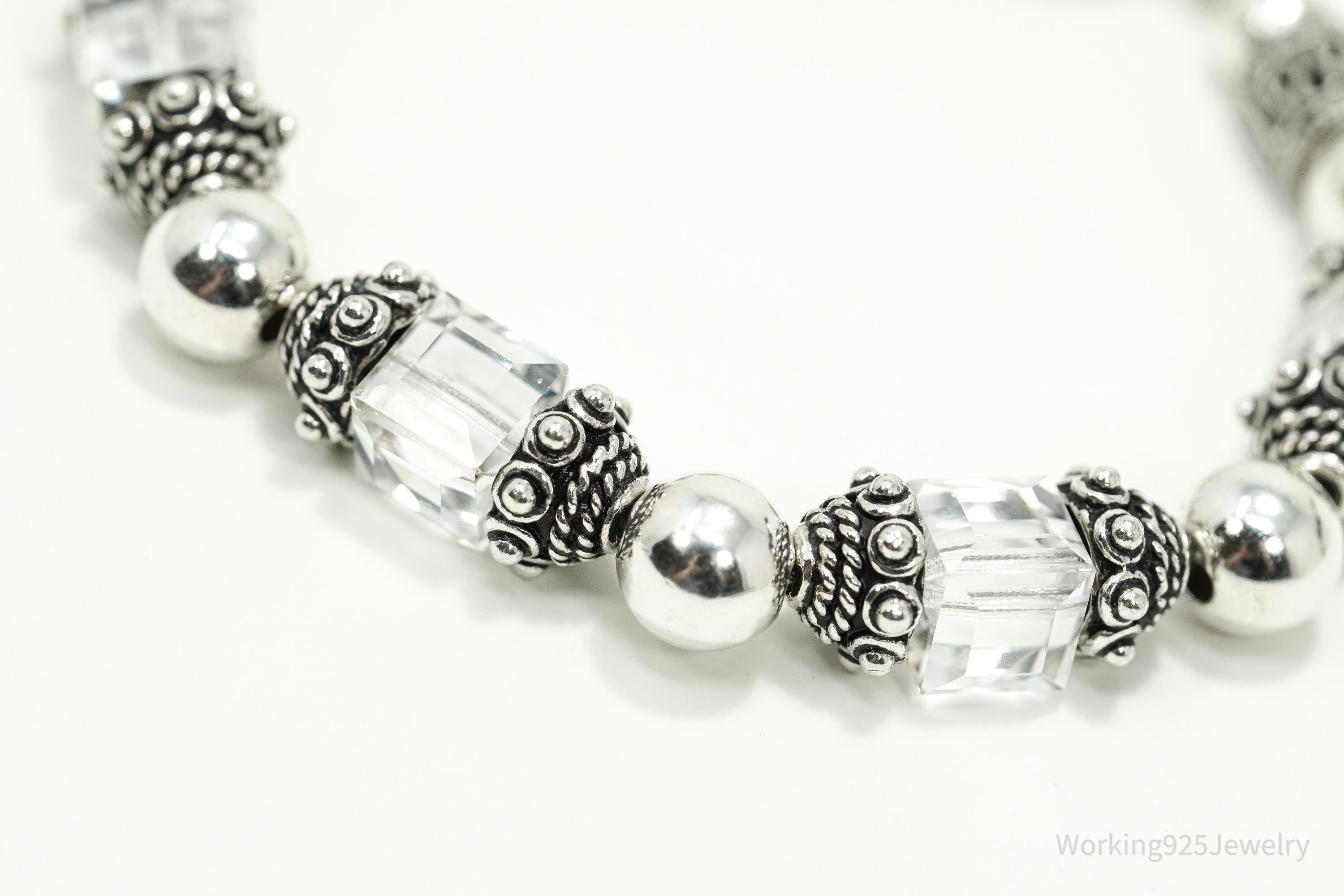 Retired Vintage Silpada Swarovski Crystal Sterling Silver Toggle Bracelet - 8 5/8"