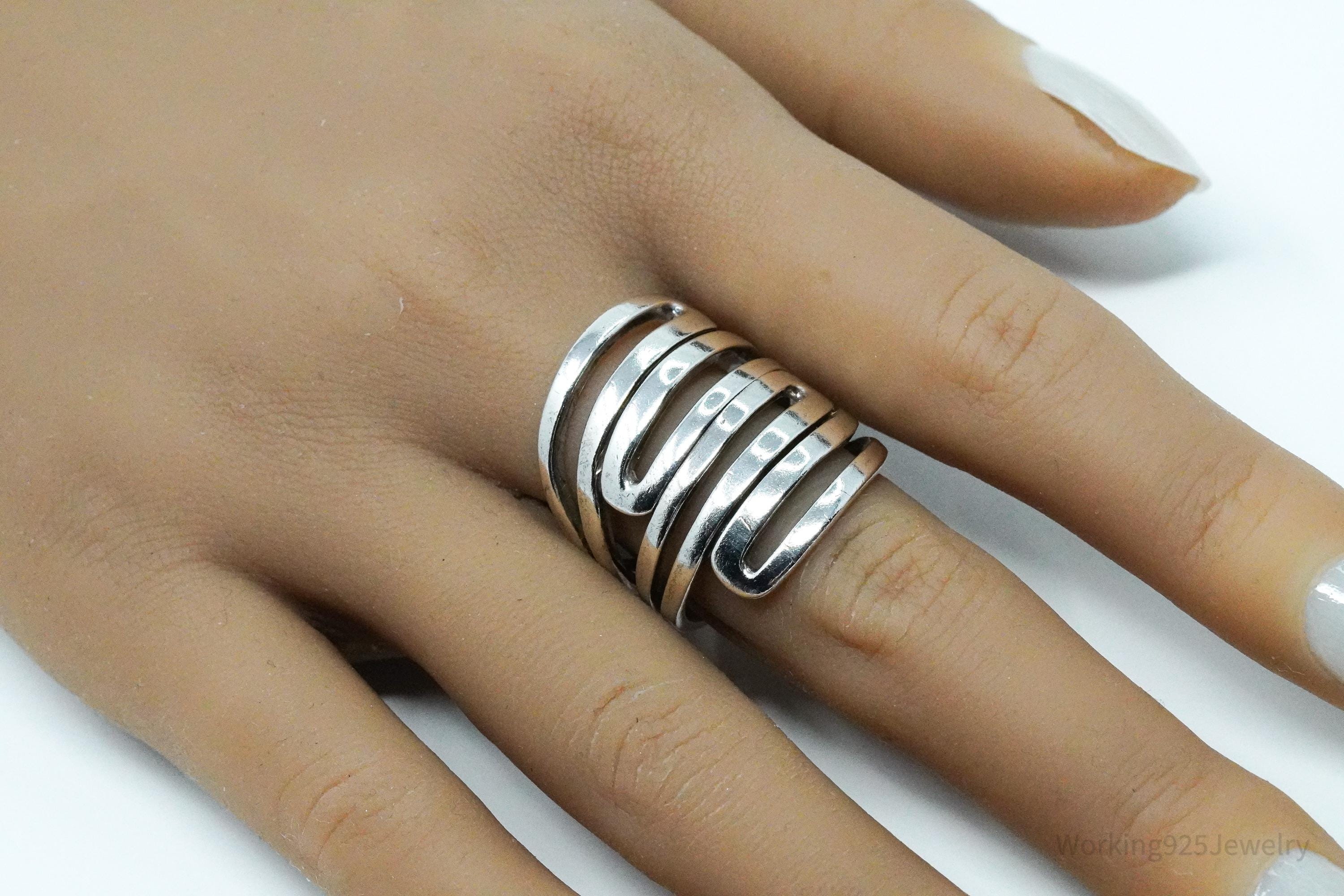 Vintage Designer Silpada "Maze" Modernist Style Sterling Silver Ring - Size 9.25