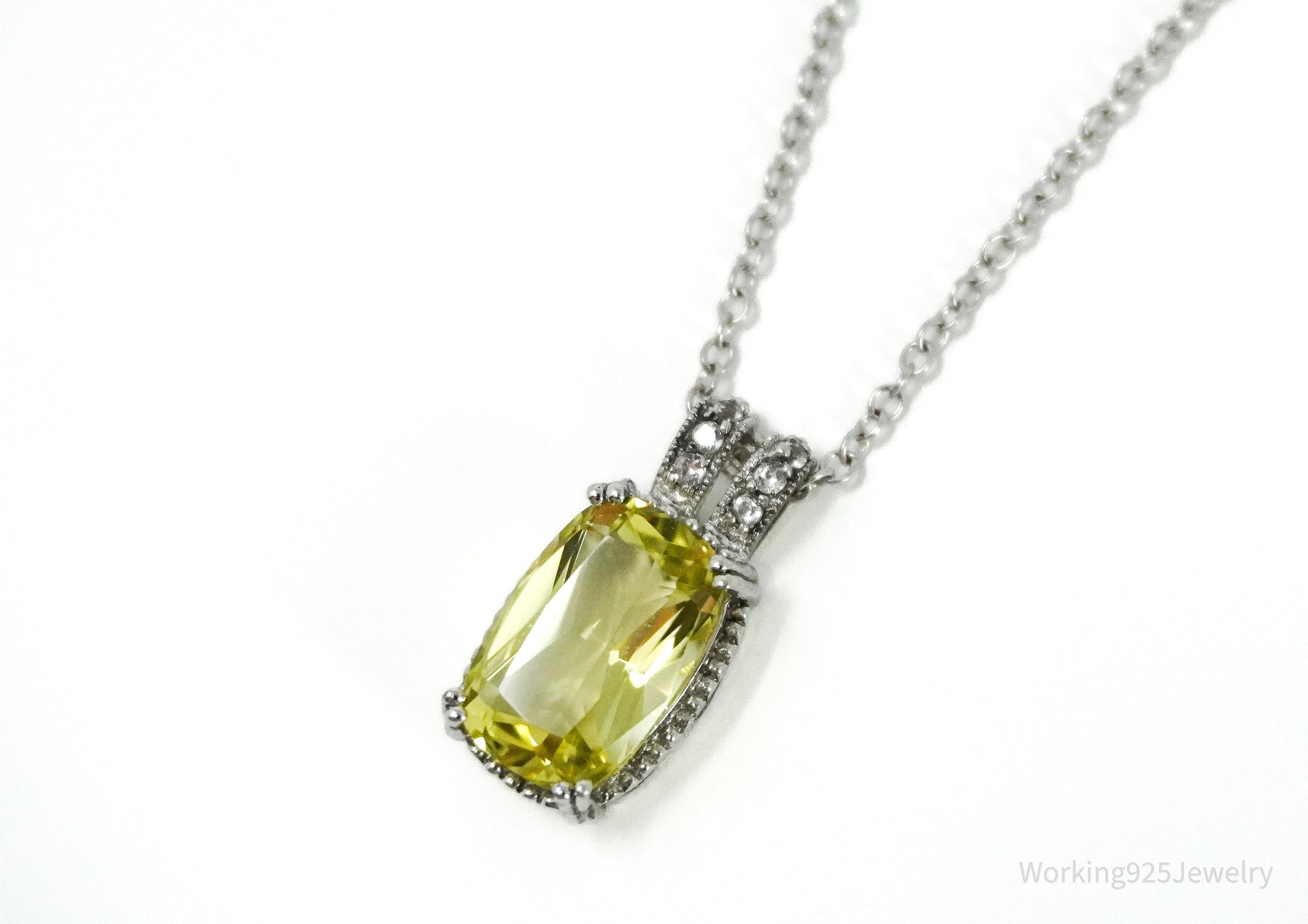 Vintage Peridot & Cubic Zirconia Sterling Silver Necklace 18"