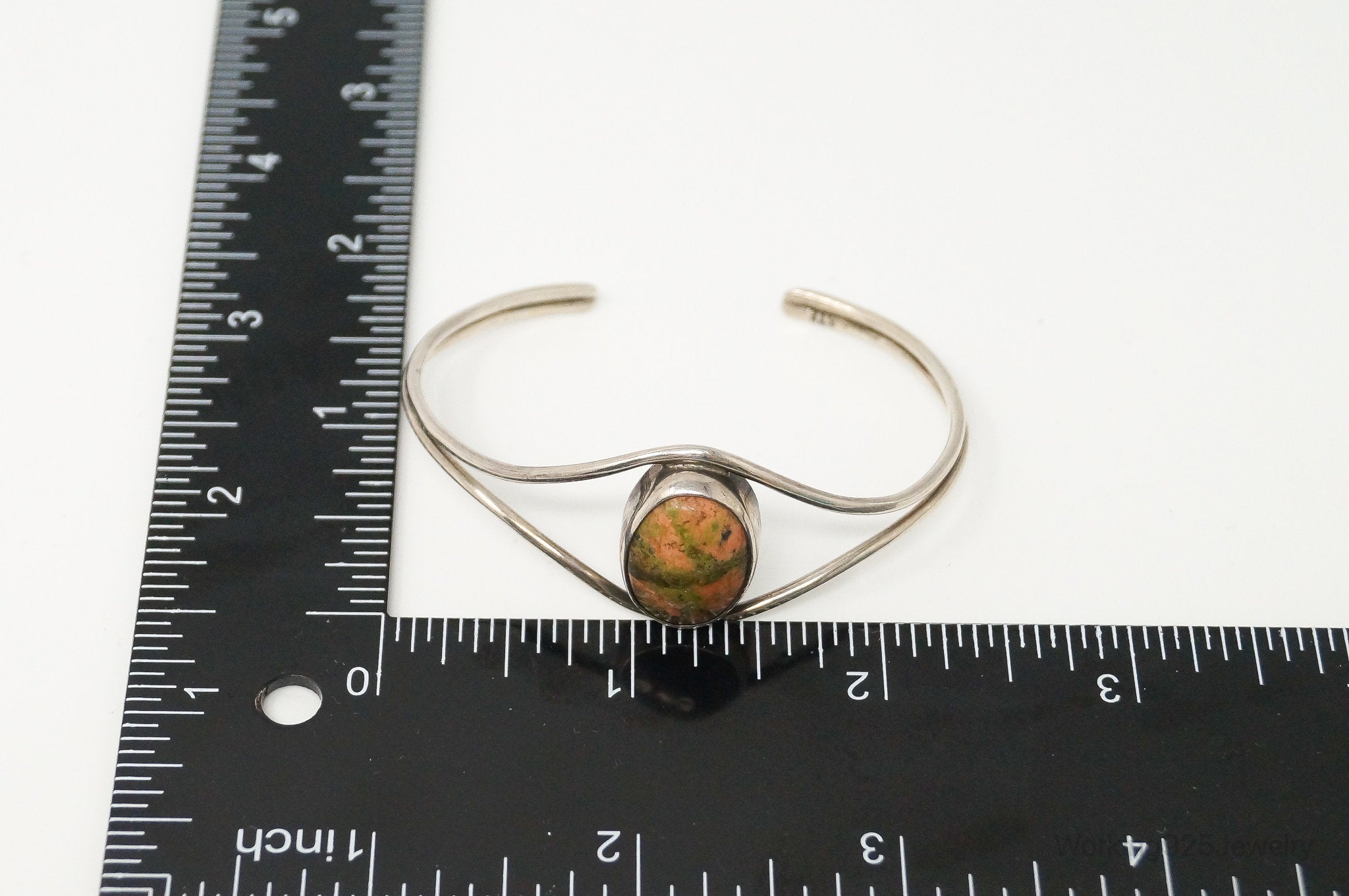 Vintage Handmade Native American Unsigned Unakite Sterling Silver Bracelet