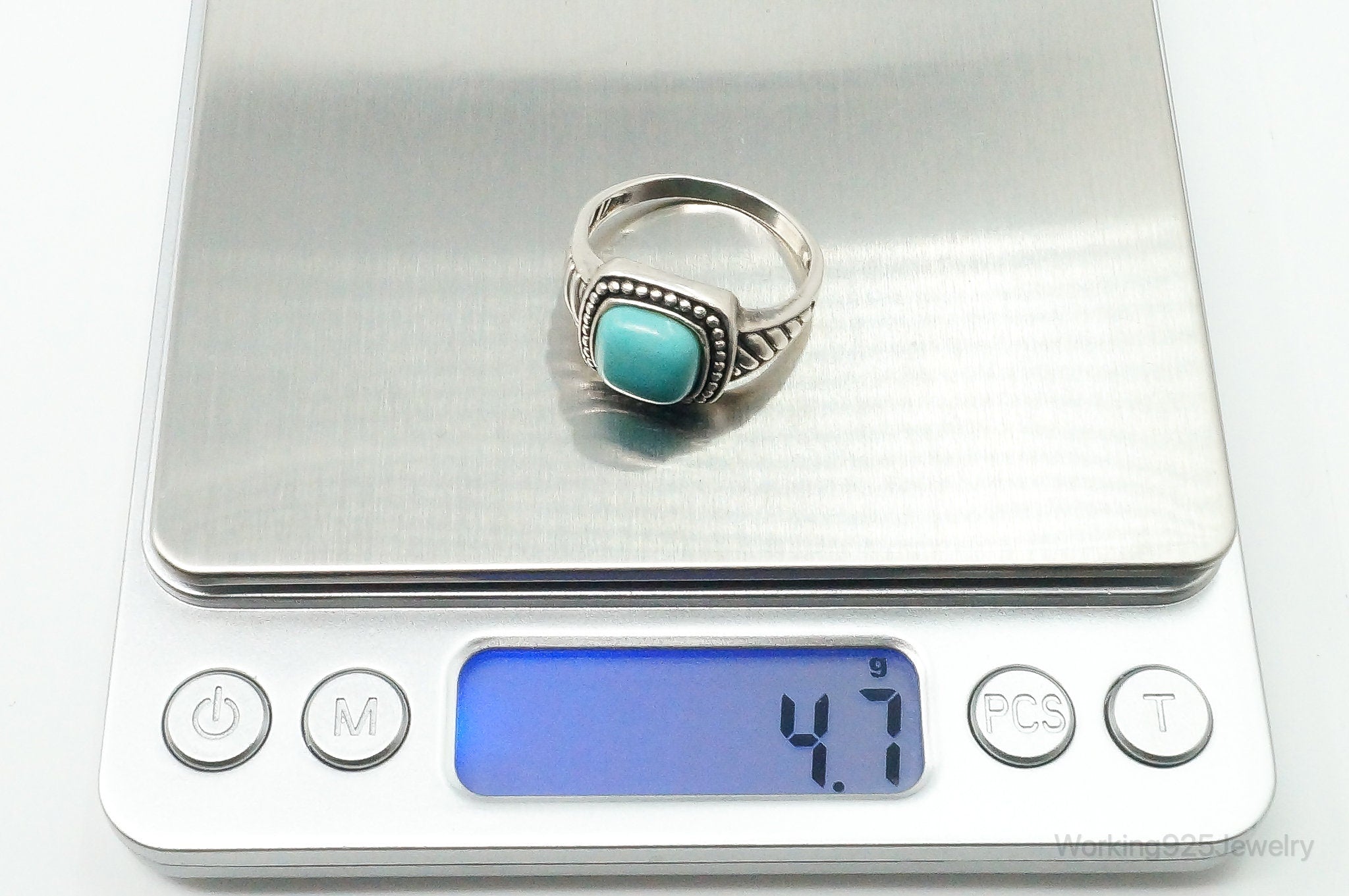 Vintage Turquoise Sterling Silver Cable Ring - Size 11.25