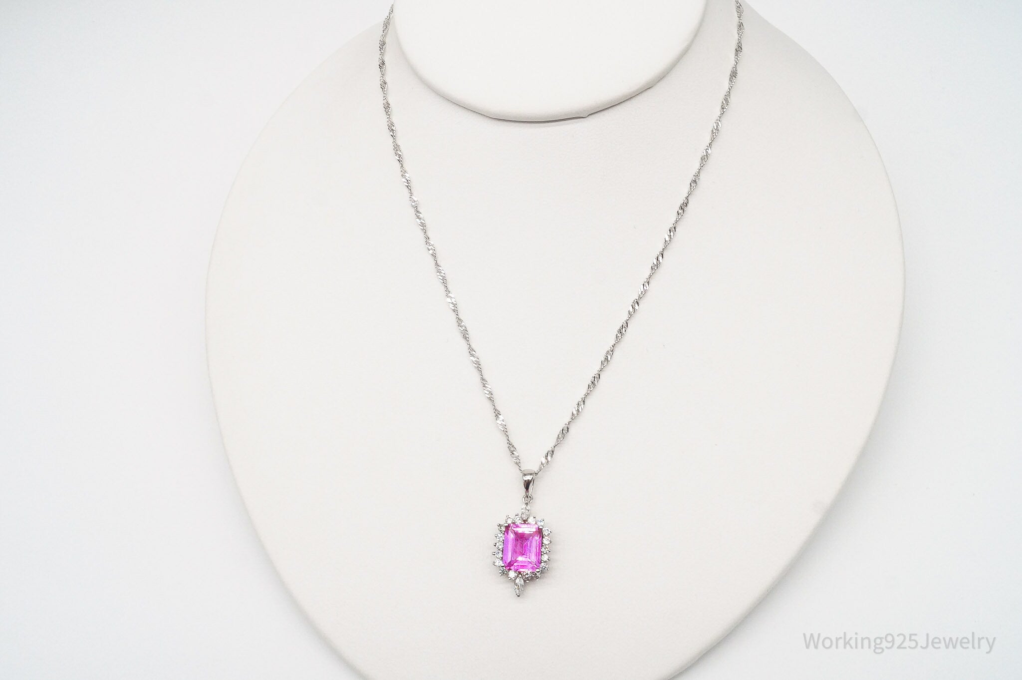 Vintage Faux Ruby Cubic Zirconia Sterling Silver Necklace