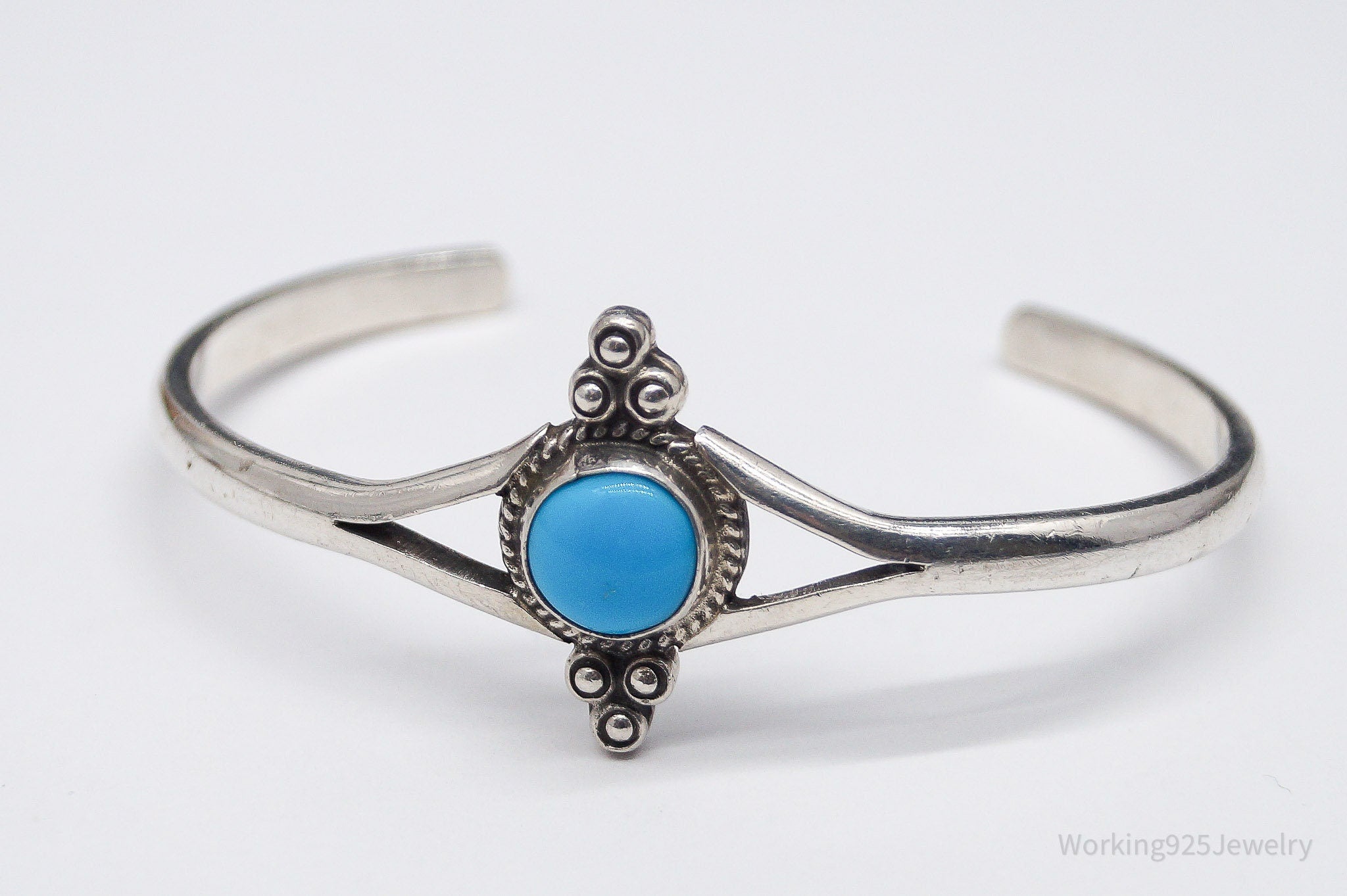 Vintage Mexico Blue Turquoise Sterling Silver Bracelet - 6 3/8"