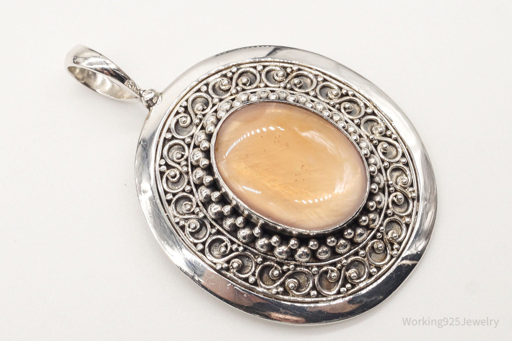 VTG Large Designer BA Suarti Peach Mother Of Pearl Sterling Silver Pendant