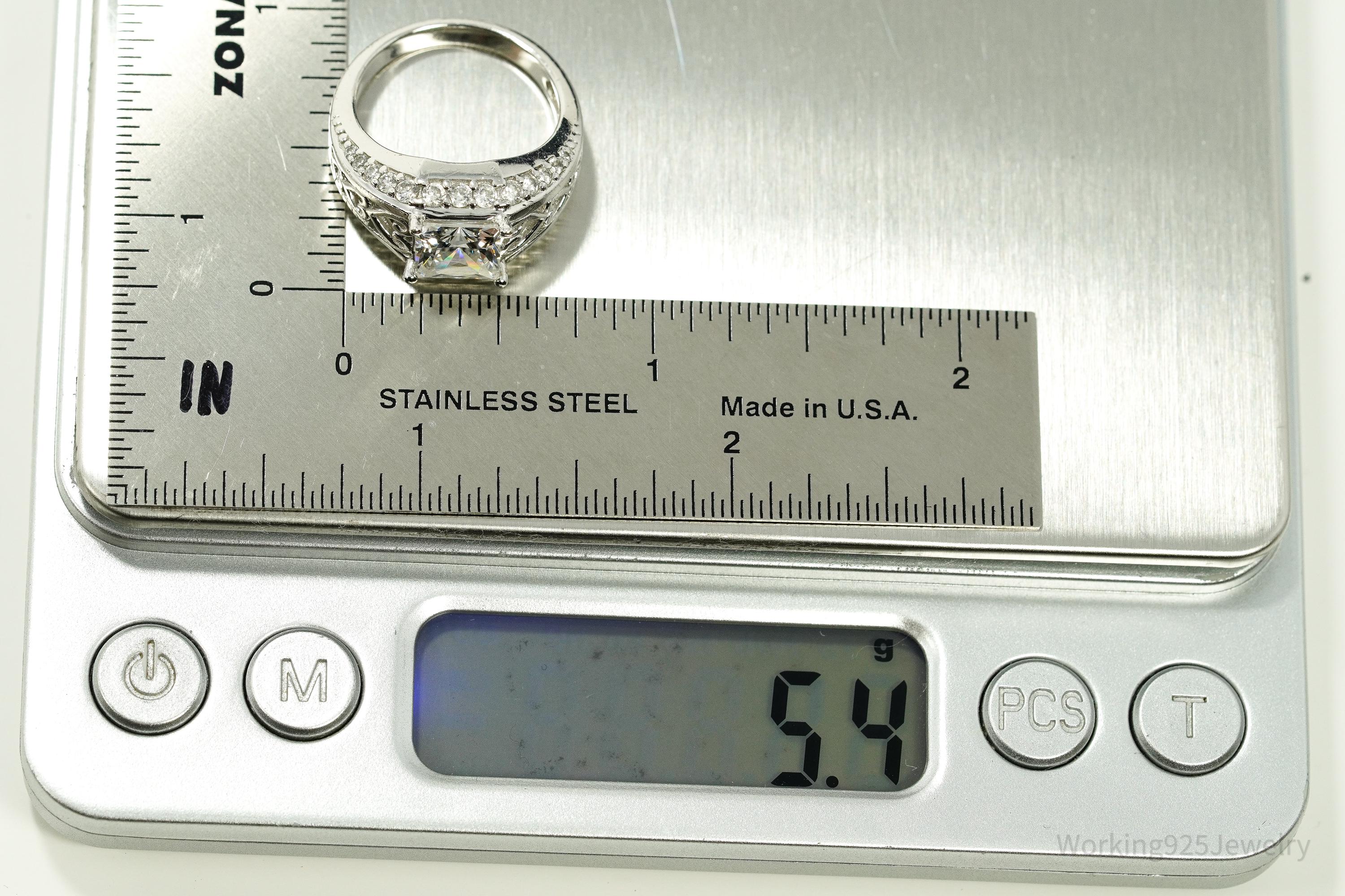 Vintage Diamonique Cubic Zirconia Sterling Silver Ring Size 6.25