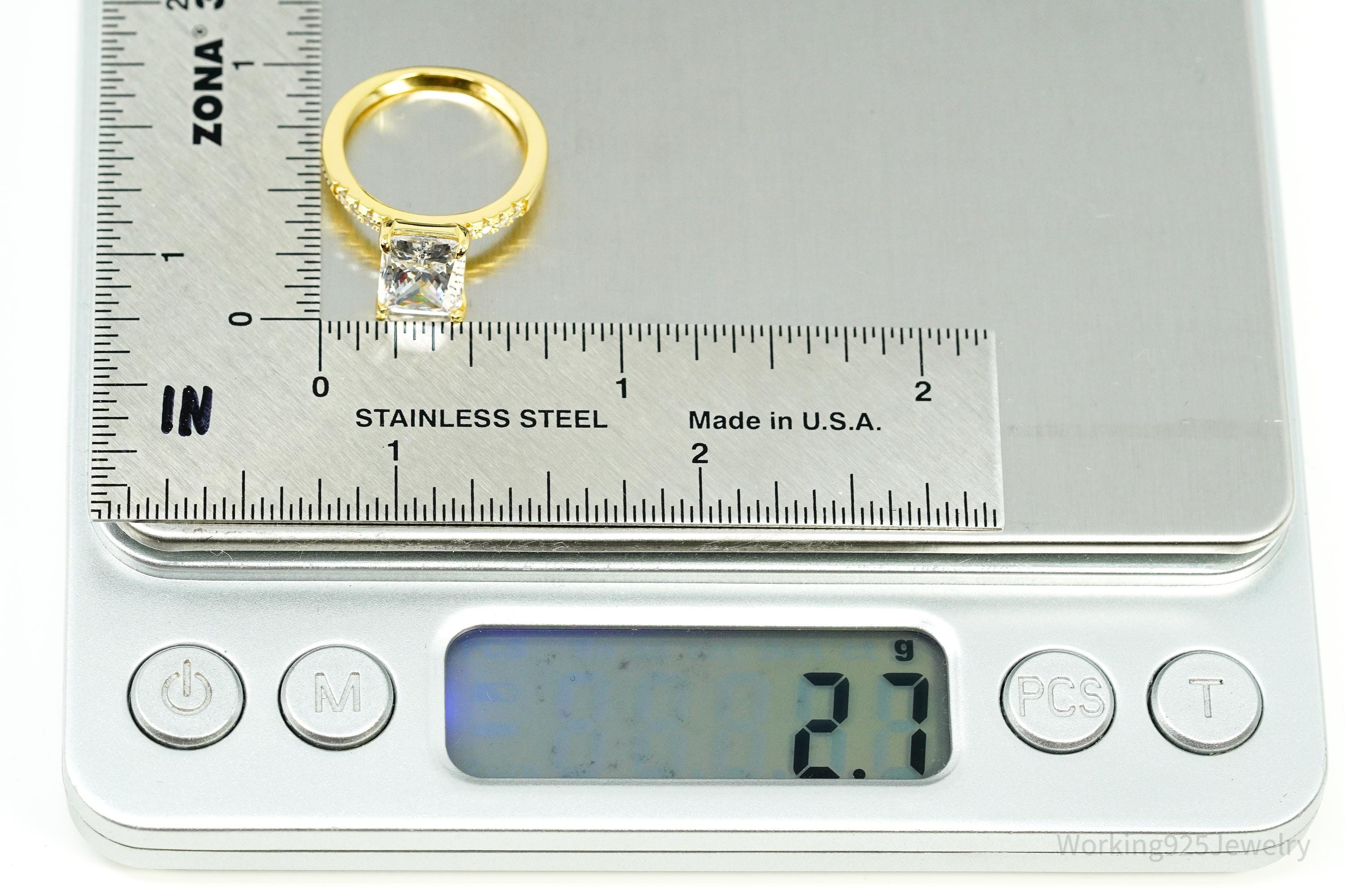 Vintage Cubic Zirconia Gold Vermeil Sterling Silver Ring - Size 5