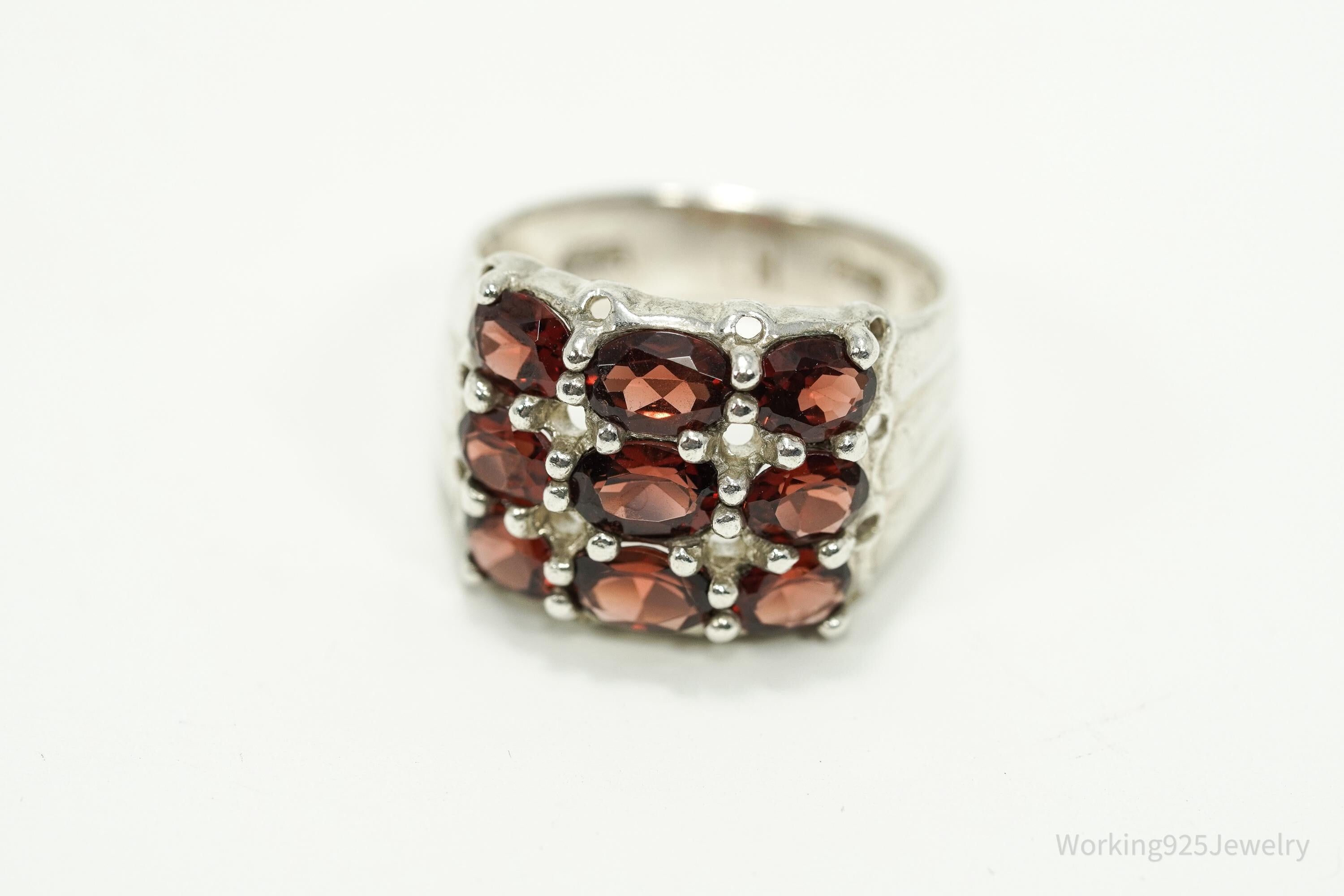 Vintage Garnet Sterling Silver Ring - Size 8.25