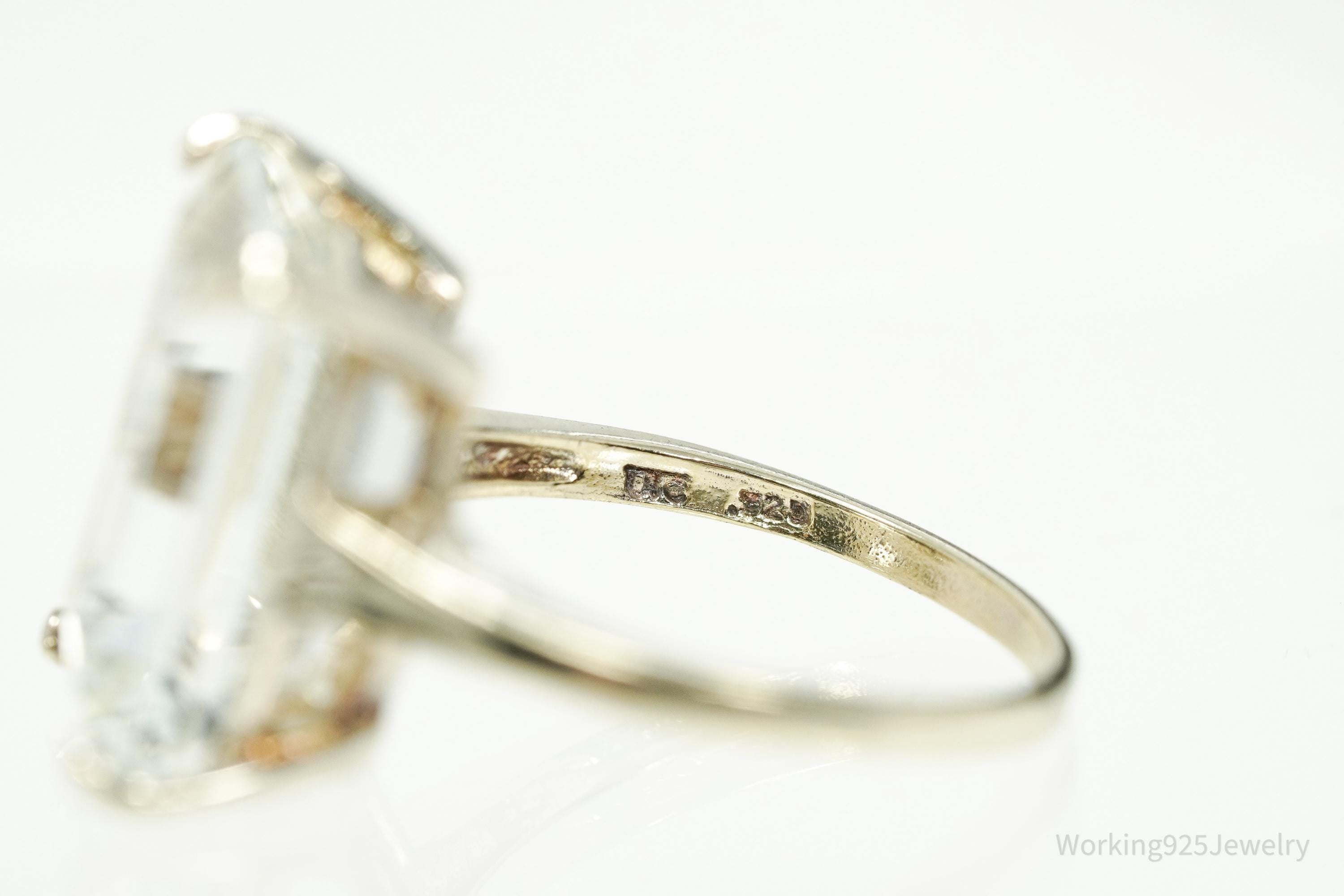Vintage UTC Large Cubic Zirconia Gold Vermeil Sterling Silver Ring - Size 8