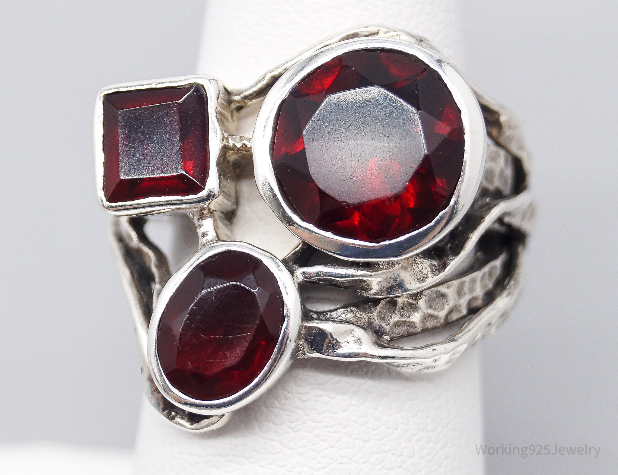 Vintage Faux Garnets Sterling Silver Ring - Size 6