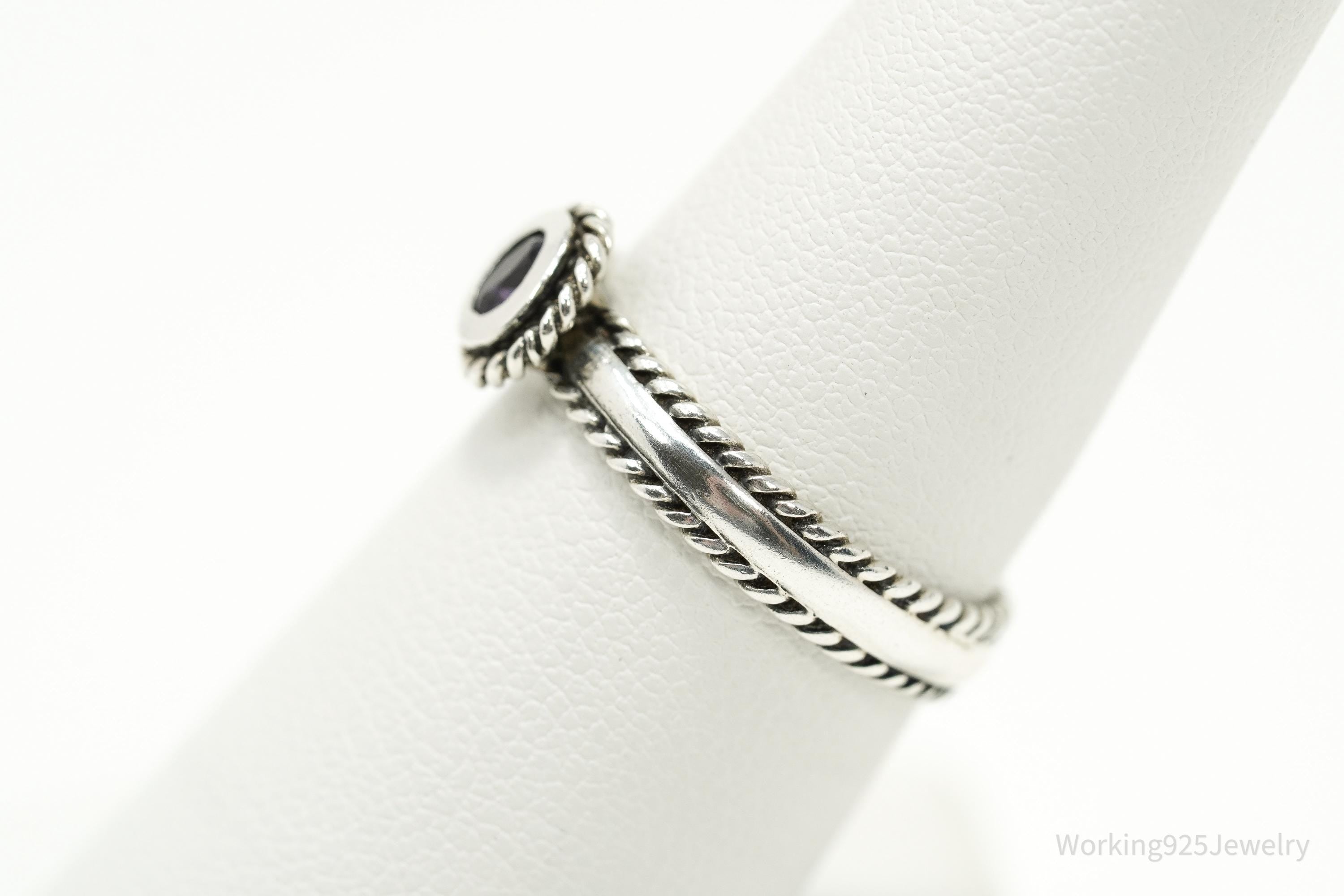 Vintage CNA Purple Amethyst Sterling Silver Ring - Size 7