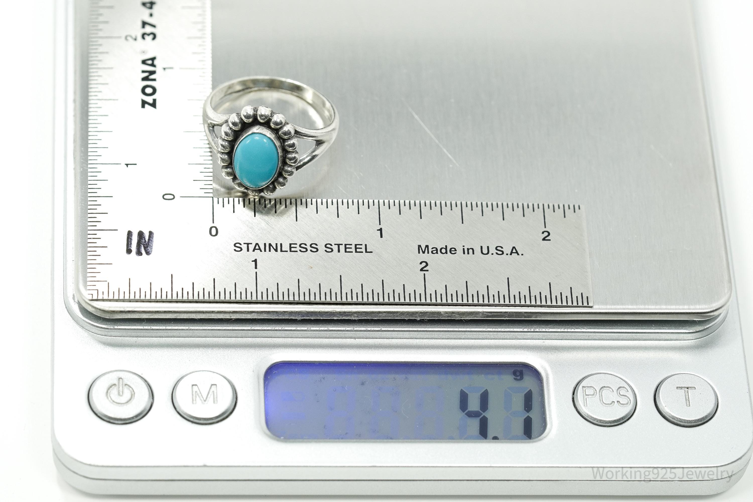 Vintage Native American Turquoise Sterling Silver Ring - Size 8.75