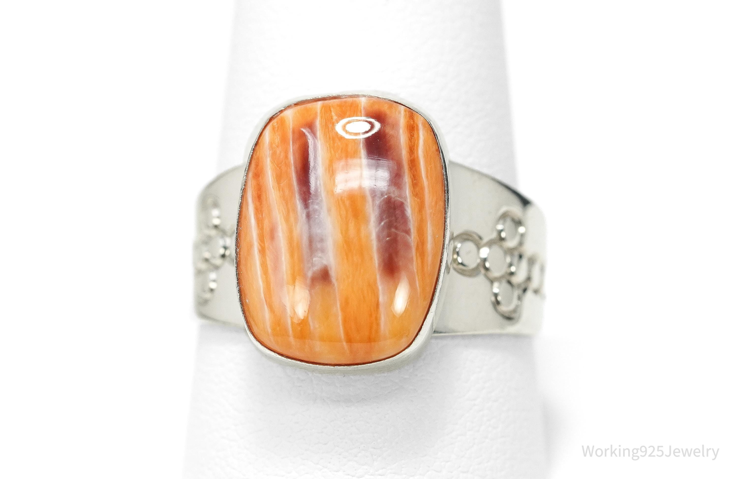 Vintage JAY KING Orange Spiny Oyster Sterling Silver Ring - Size 9.75