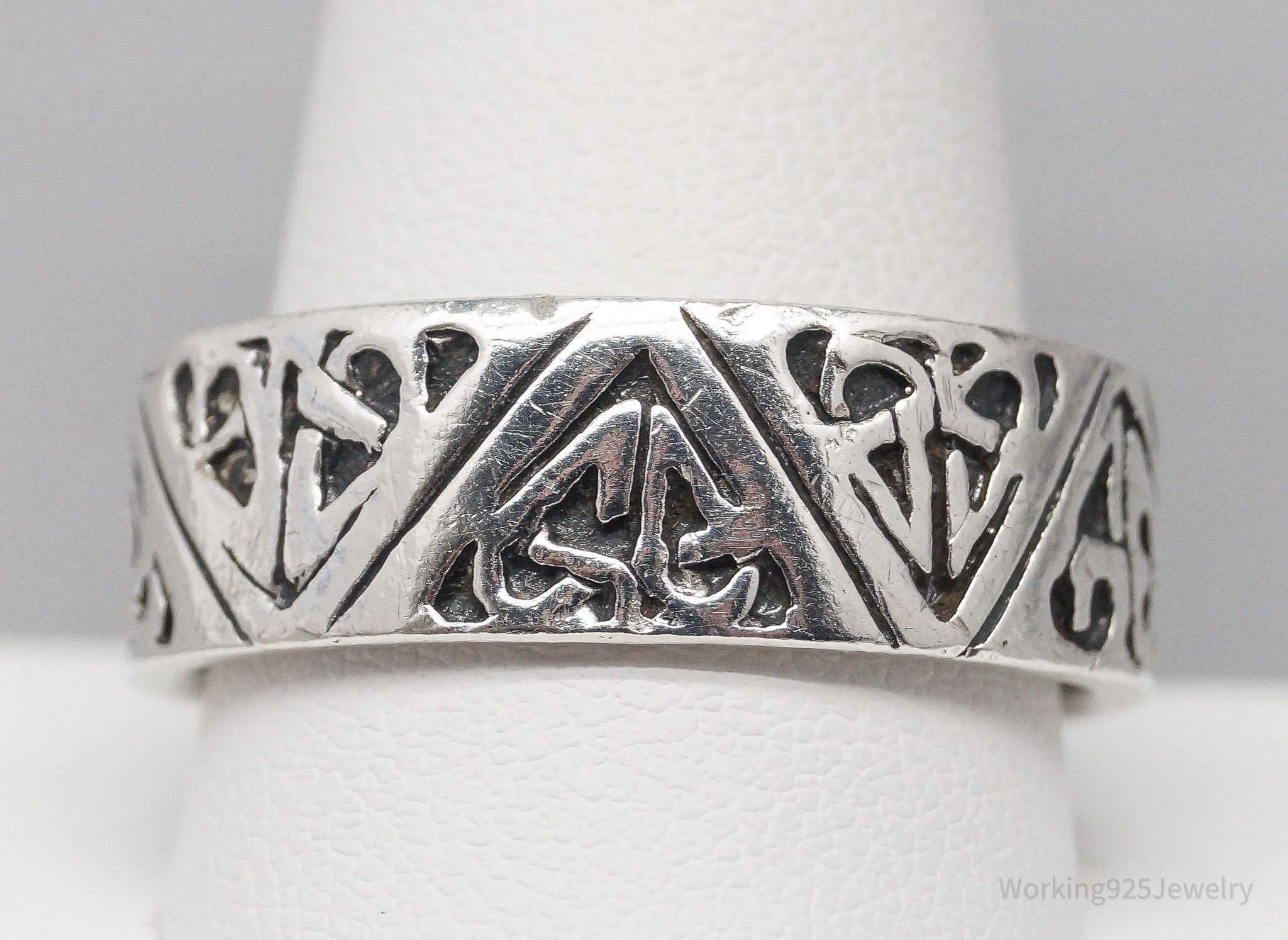 Vintage Celtic Knots Sterling Silver Band Ring - Size 13