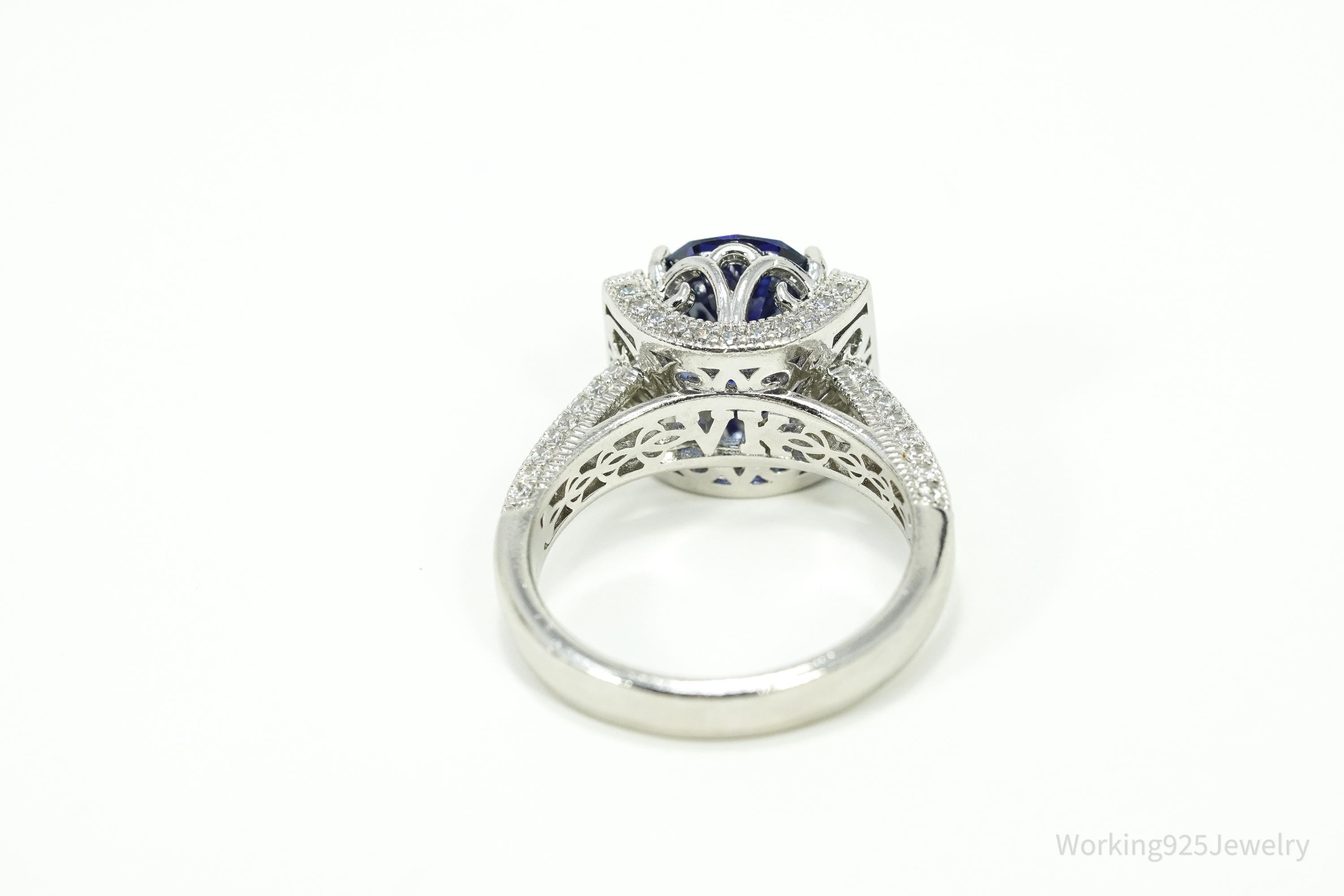 Vanna K Tanzanite Blue And White Cubic Zirconia Platineve Sterling Silver Ring - Size 8