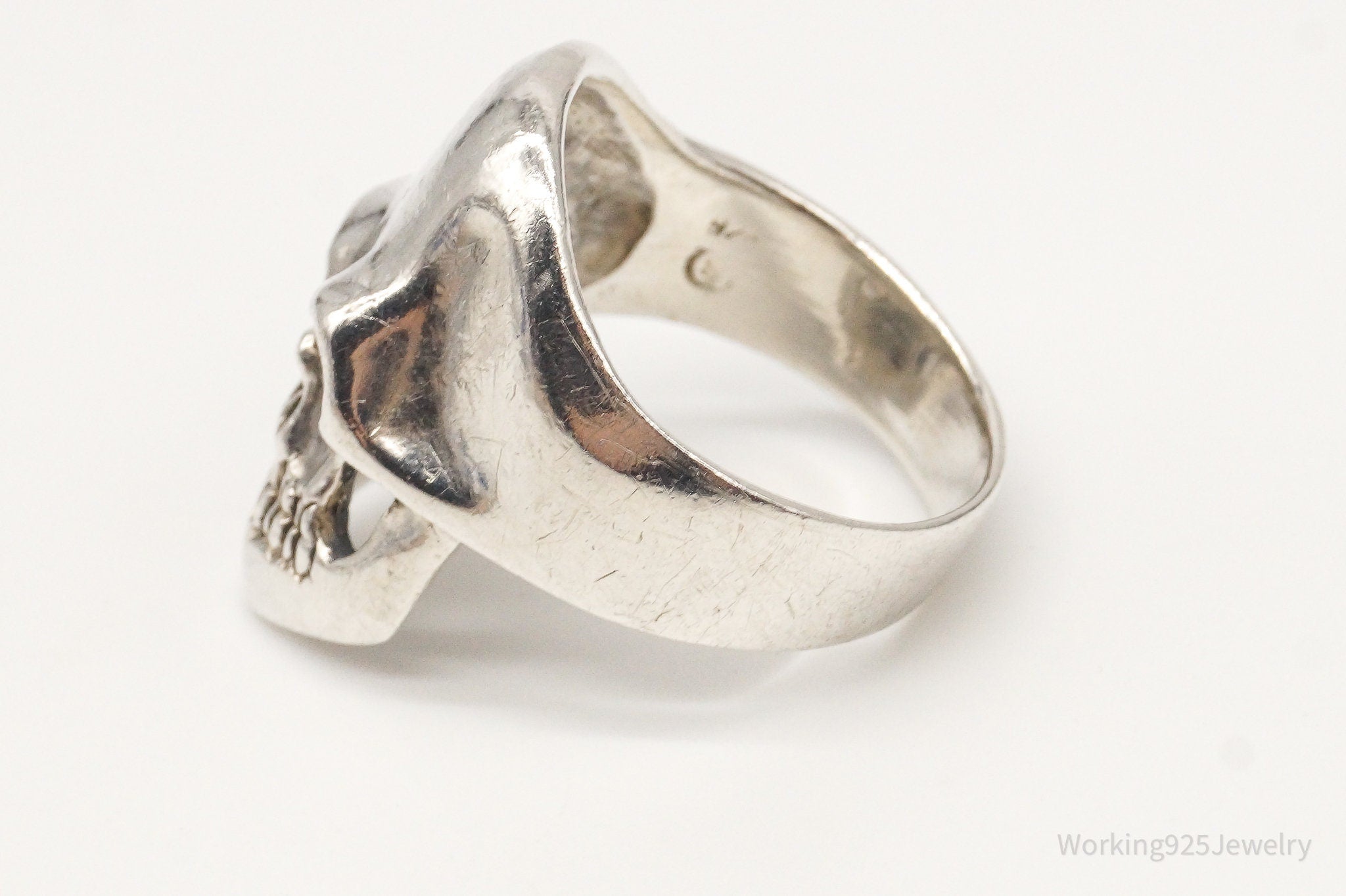 Vintage Large Skull Sterling Silver Ring - SZ 10.75