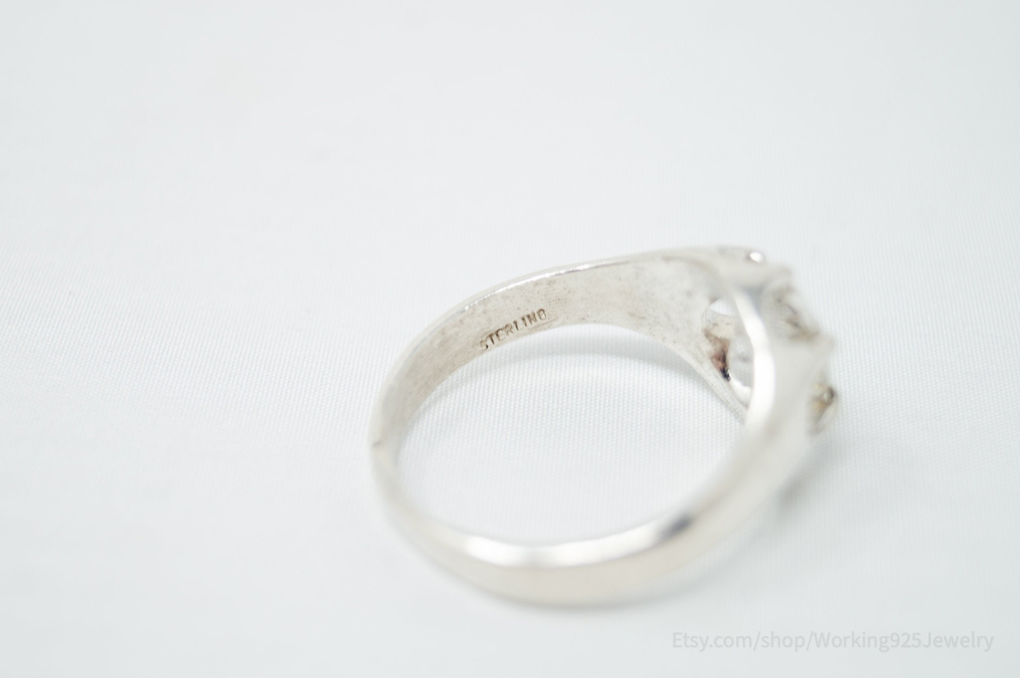Vintage Art Deco Style Cubic Zirconia Sterling Silver Ring Sz 10.75