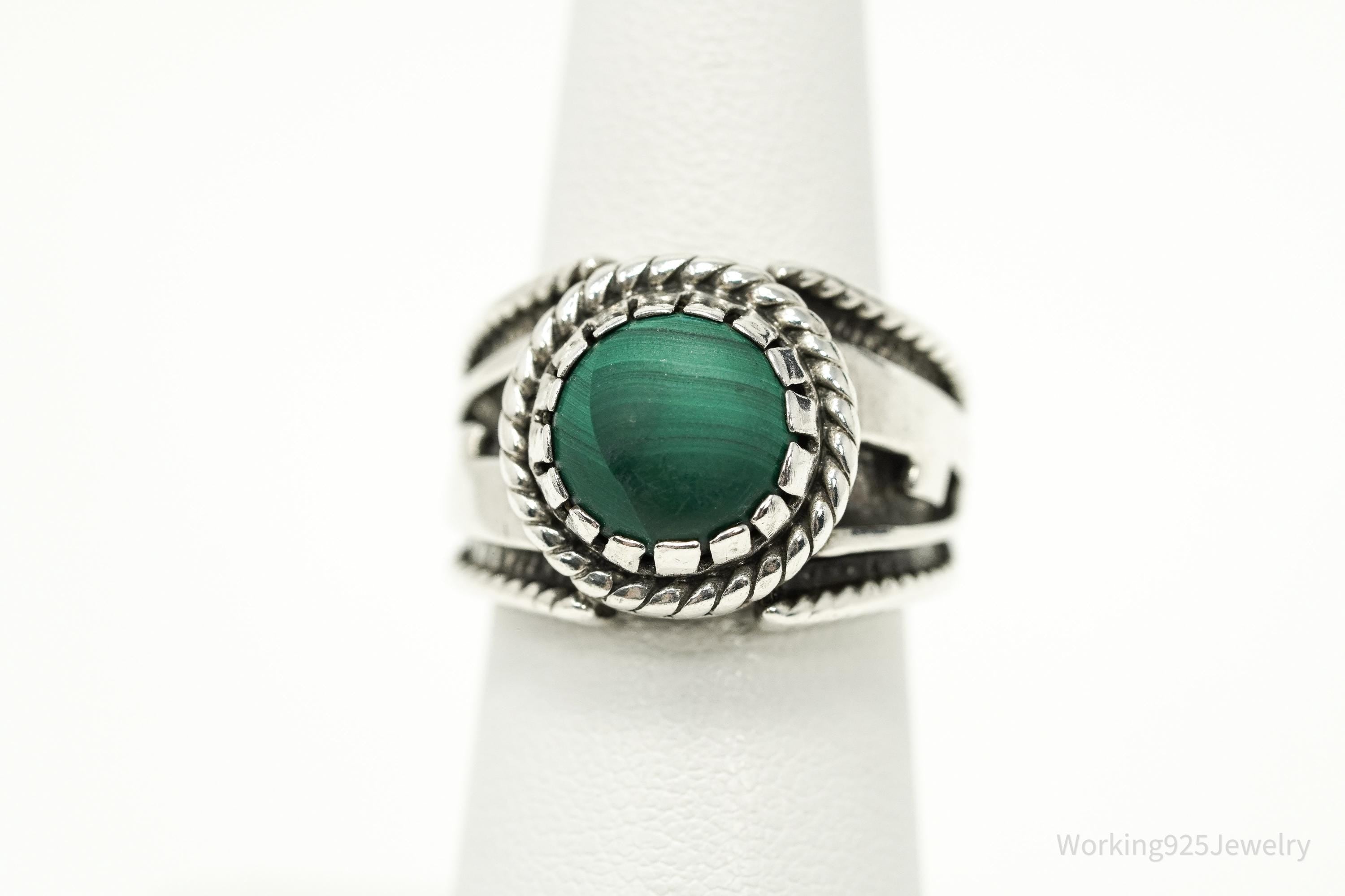 Vintage Native Designer Carolyn Pollack Malachite Sterling Silver Ring - Size 6
