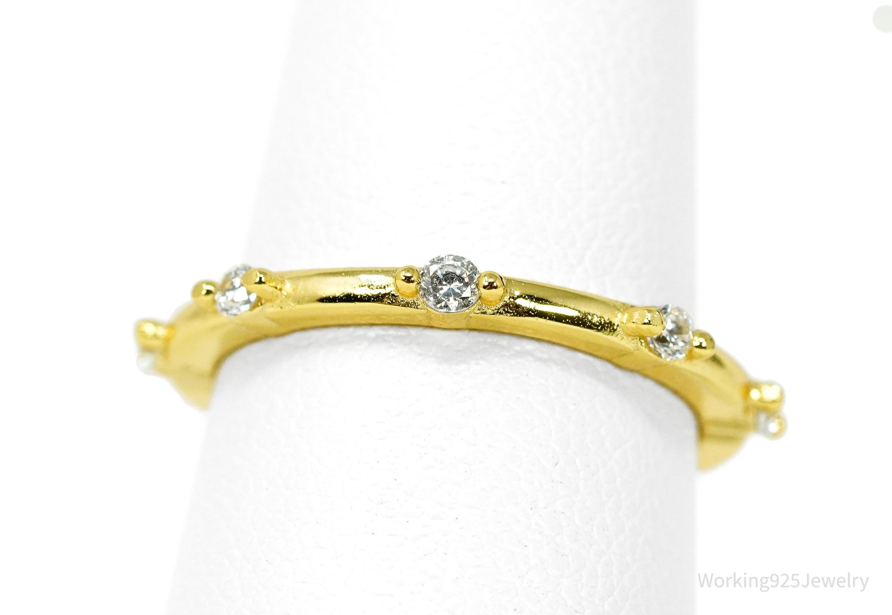 Vintage Cubic Zirconia Gold Vermeil Sterling Silver Ring - Size 5