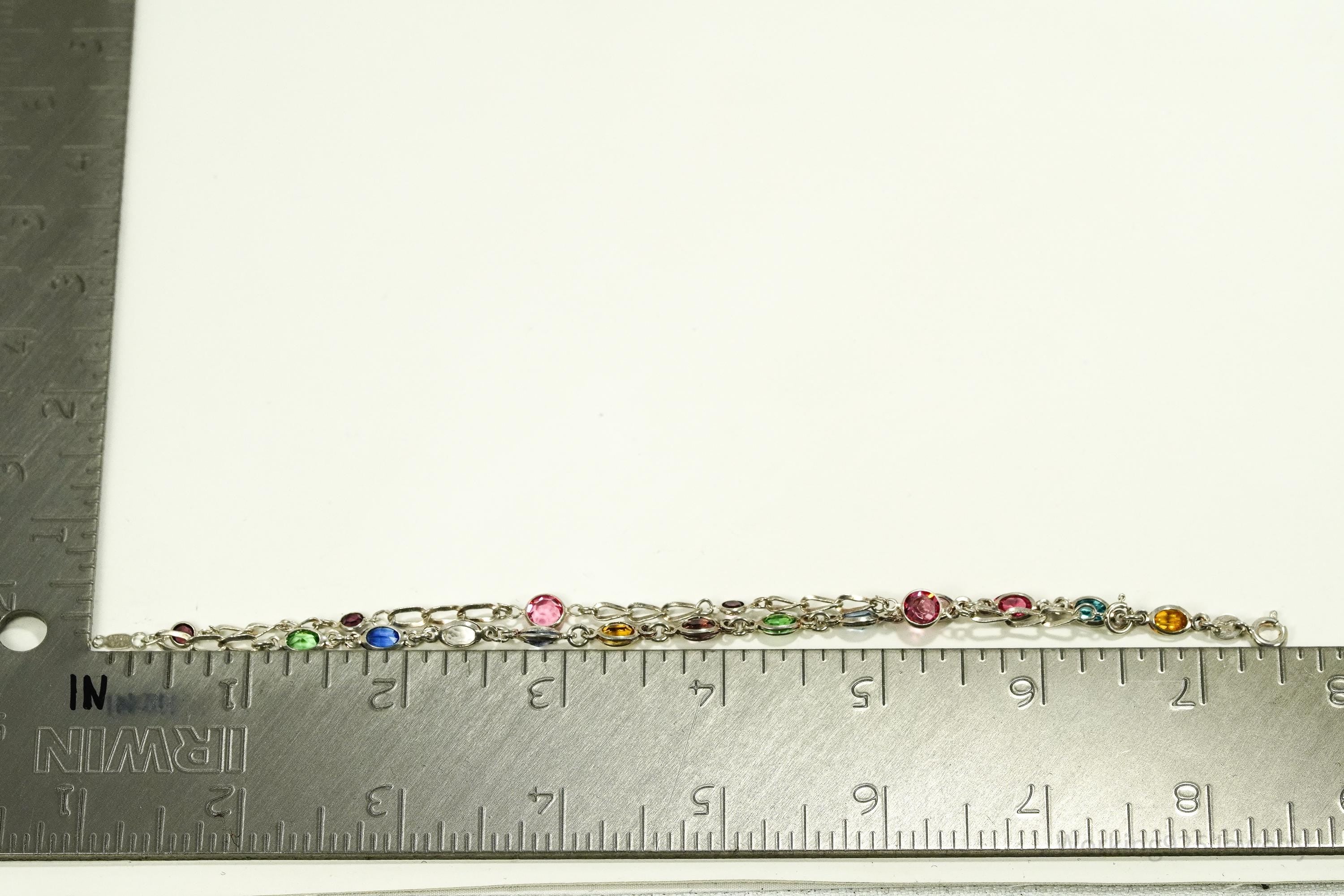Vintage Avon Rainbow Crystal Sterling Silver Bracelet - 7.5"