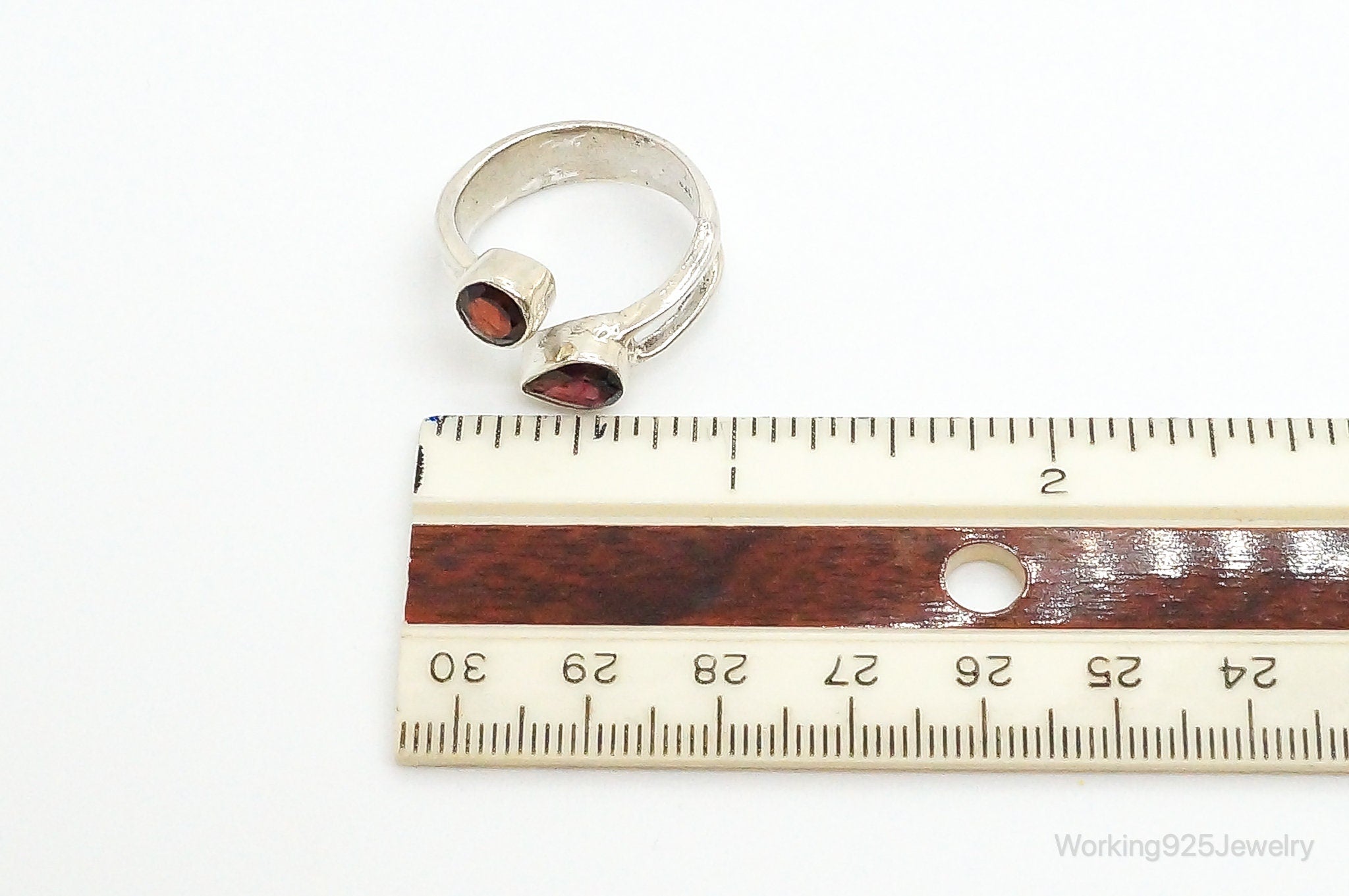 Vintage Garnet Sterling Silver Wrap Ring - Size 9.75 Adjustable