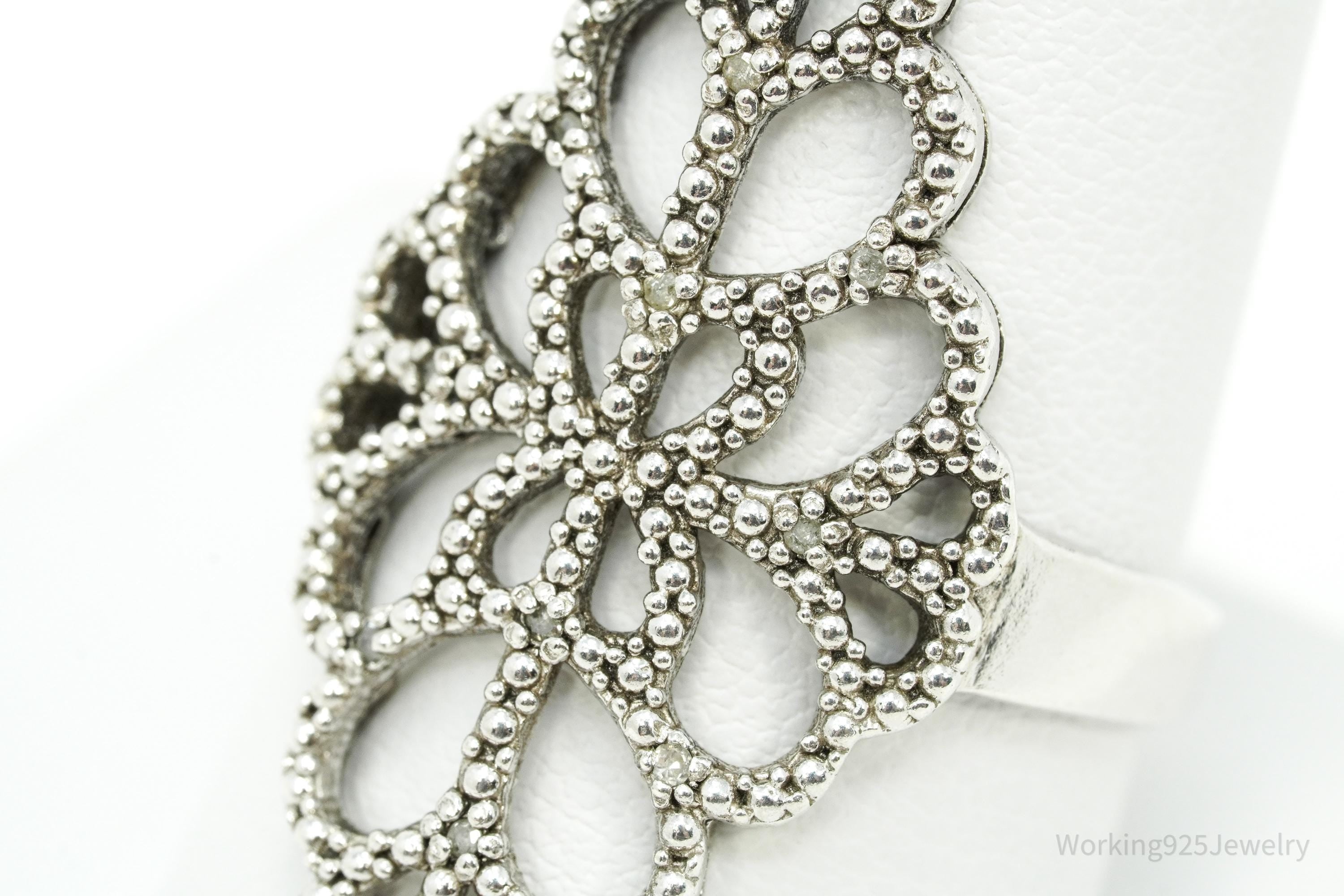 Vintage Diamond Sterling Silver Ring - Size 10