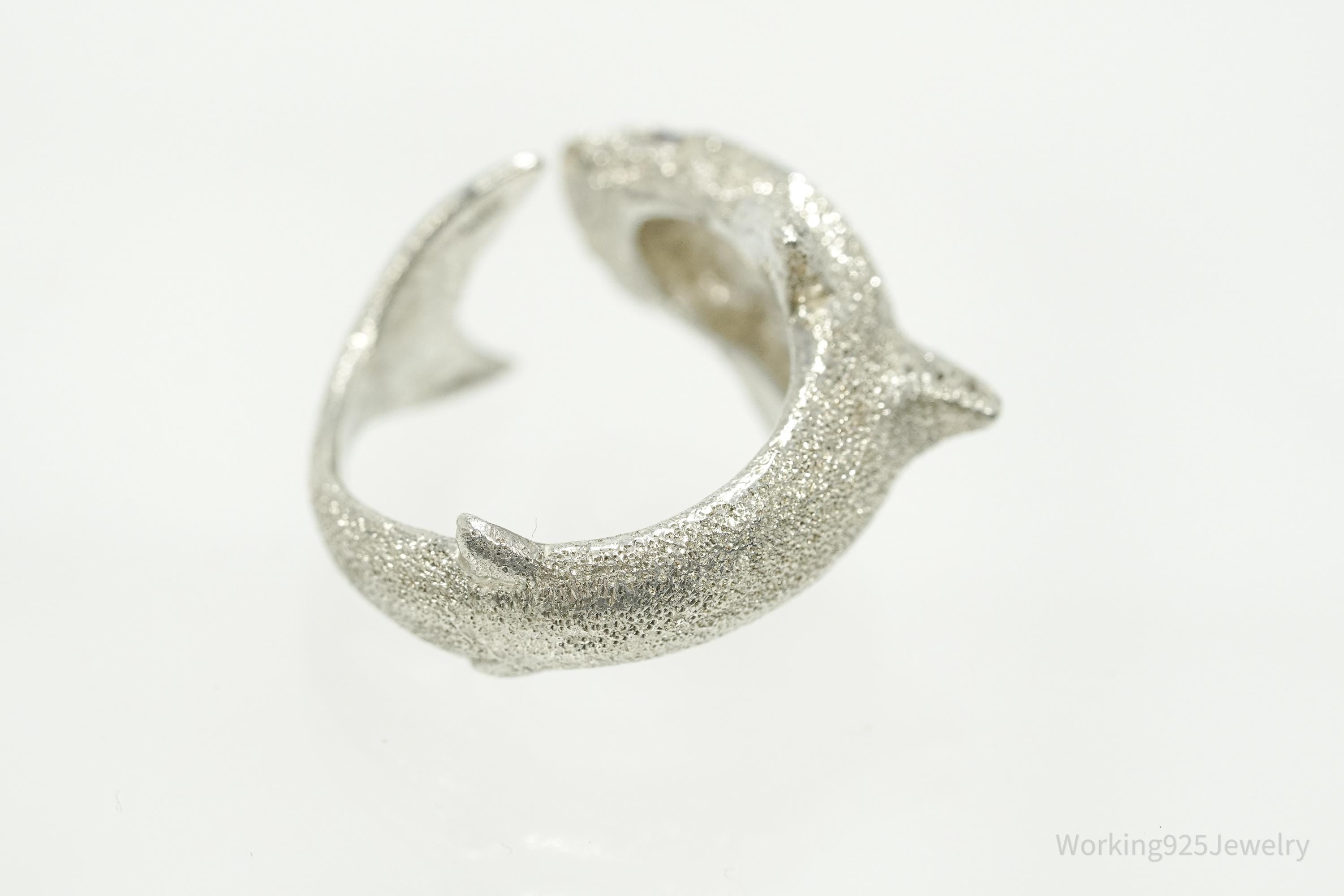 Vintage Ruby Eyed Shark Sterling Silver Wrap Ring - Size 6.25