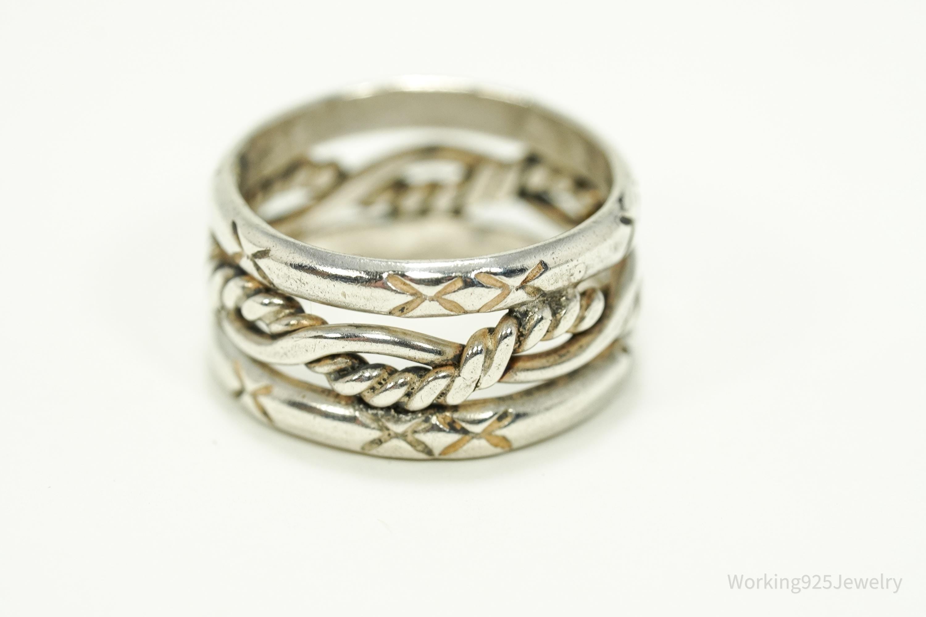 Vintage Native Handmade Rope Weave Design Sterling Silver Band Ring - Size 5.75