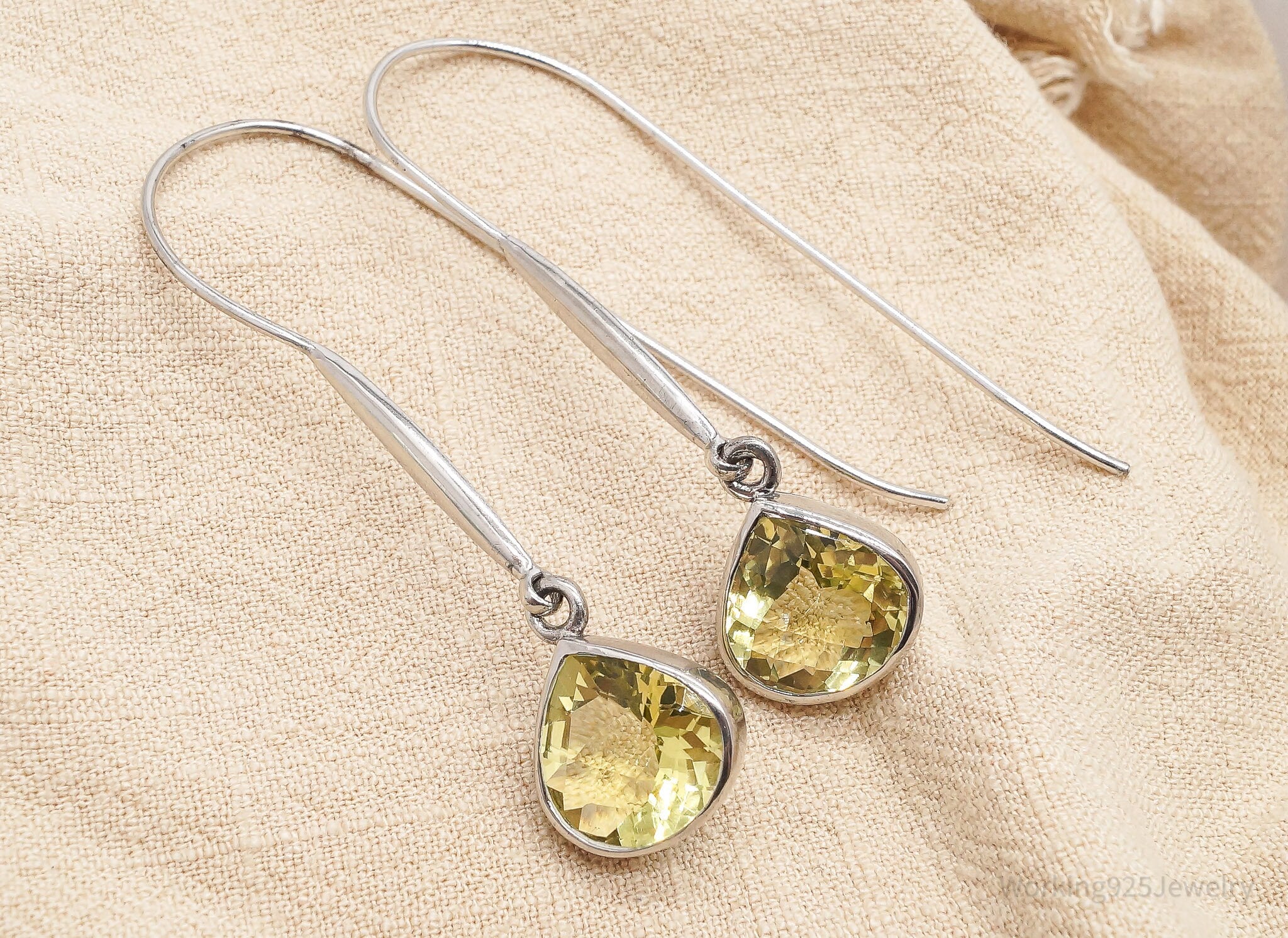 Vintage Large Citrine Drop Sterling Silver Earrings