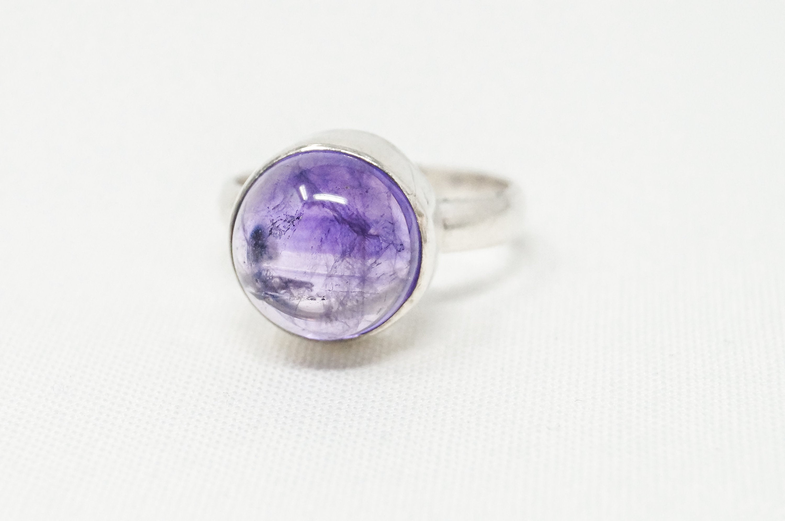 Vintage Purple Amethyst Modernist Style Sterling Silver Ring - Sz 8 - 798982619