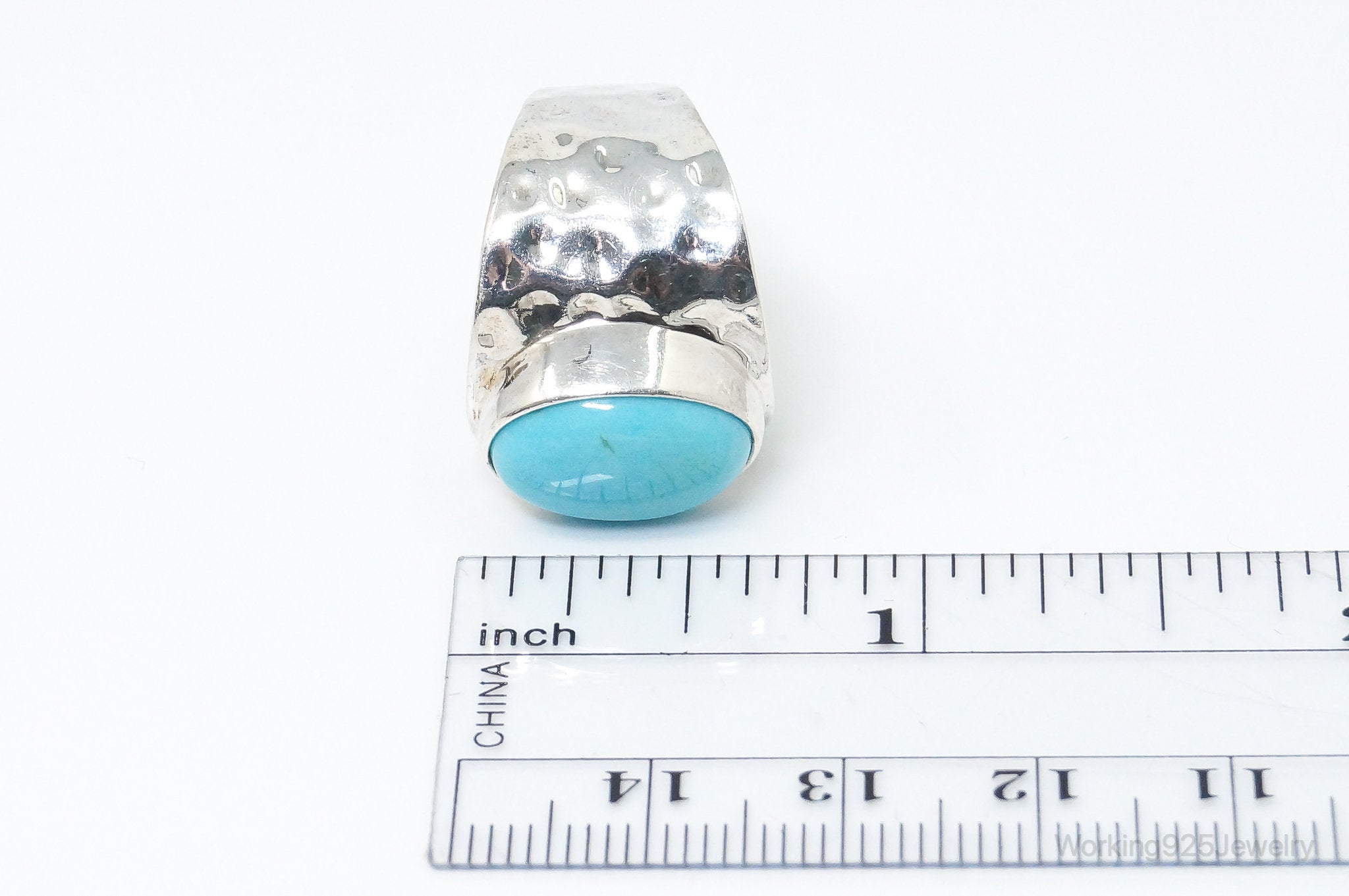 Vintage Turquoise Hammered Southwestern Sterling Silver Ring - Size 6.5