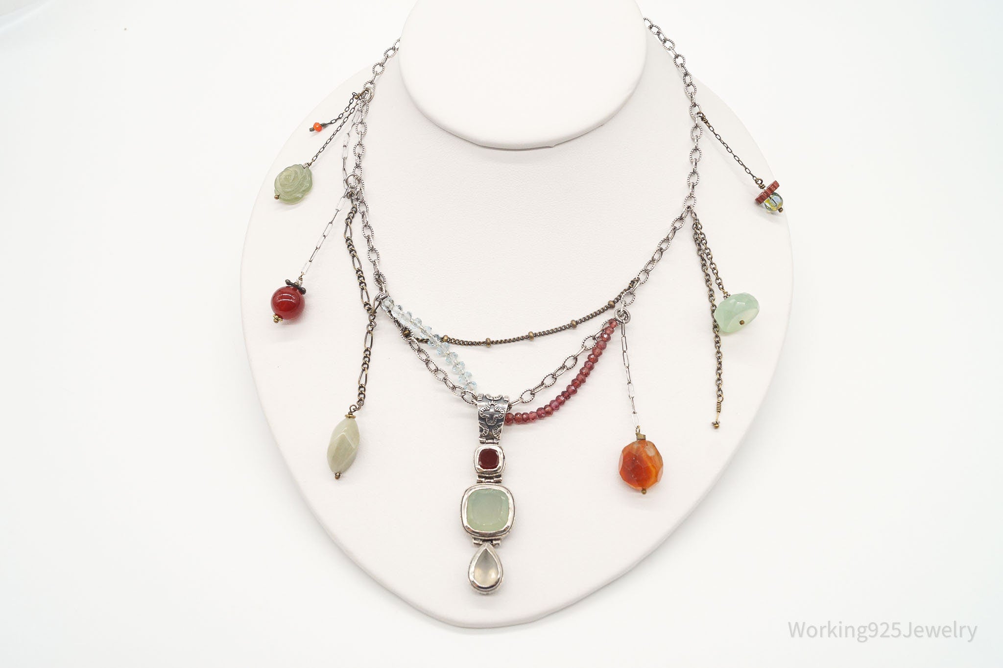 Vintage Multi Gemstone Bead Sterling Silver Necklace