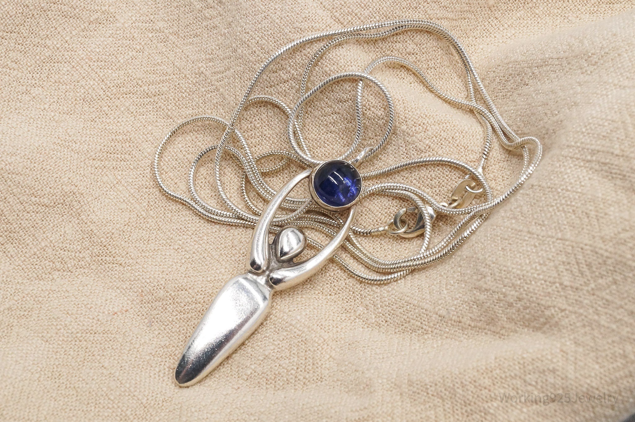 Vintage Goddess Sterling Silver Necklace 30"