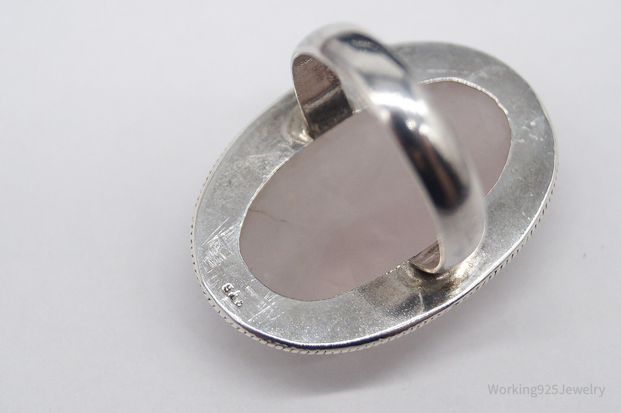 Vintage Large Rose Quartz Sterling Silver Ring - Size 10