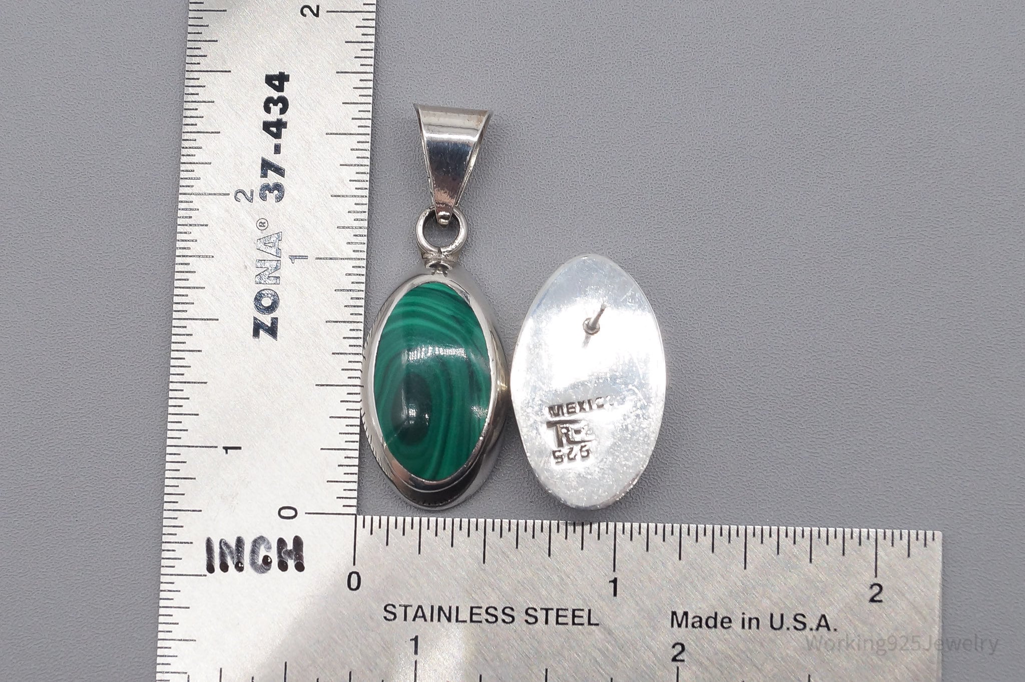 Vintage Taxco Mexico Malachite Sterling Silver Earrings & Pendant Set