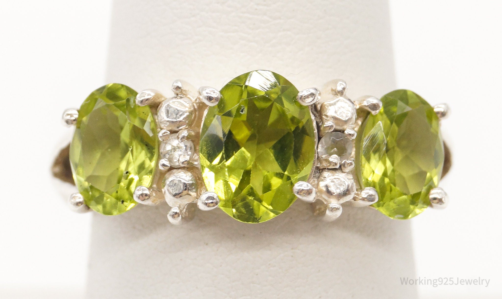 Vintage Peridot Cubic Zirconia Sterling Silver Ring - Size 7.25