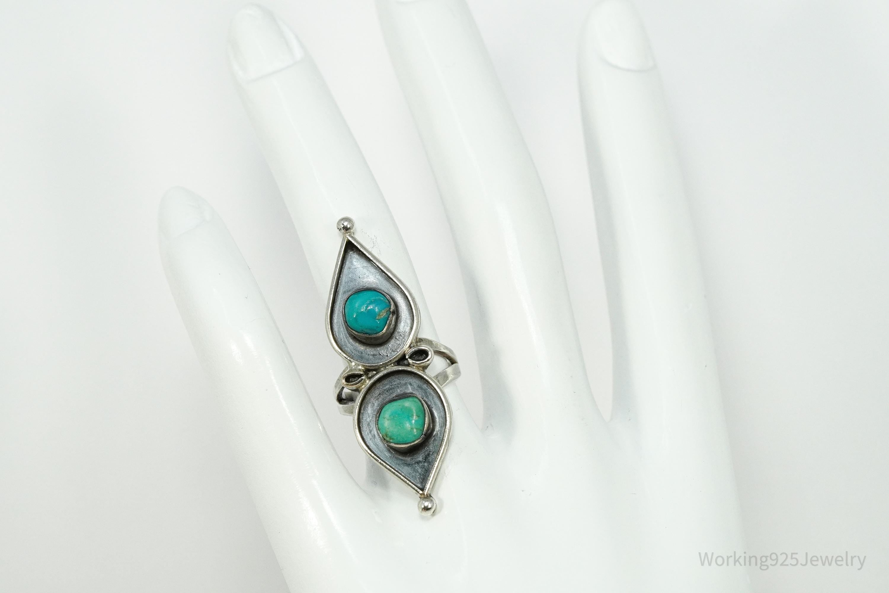 Vintage Handmade Native American Turquoise Silver Ring - Size 5.5