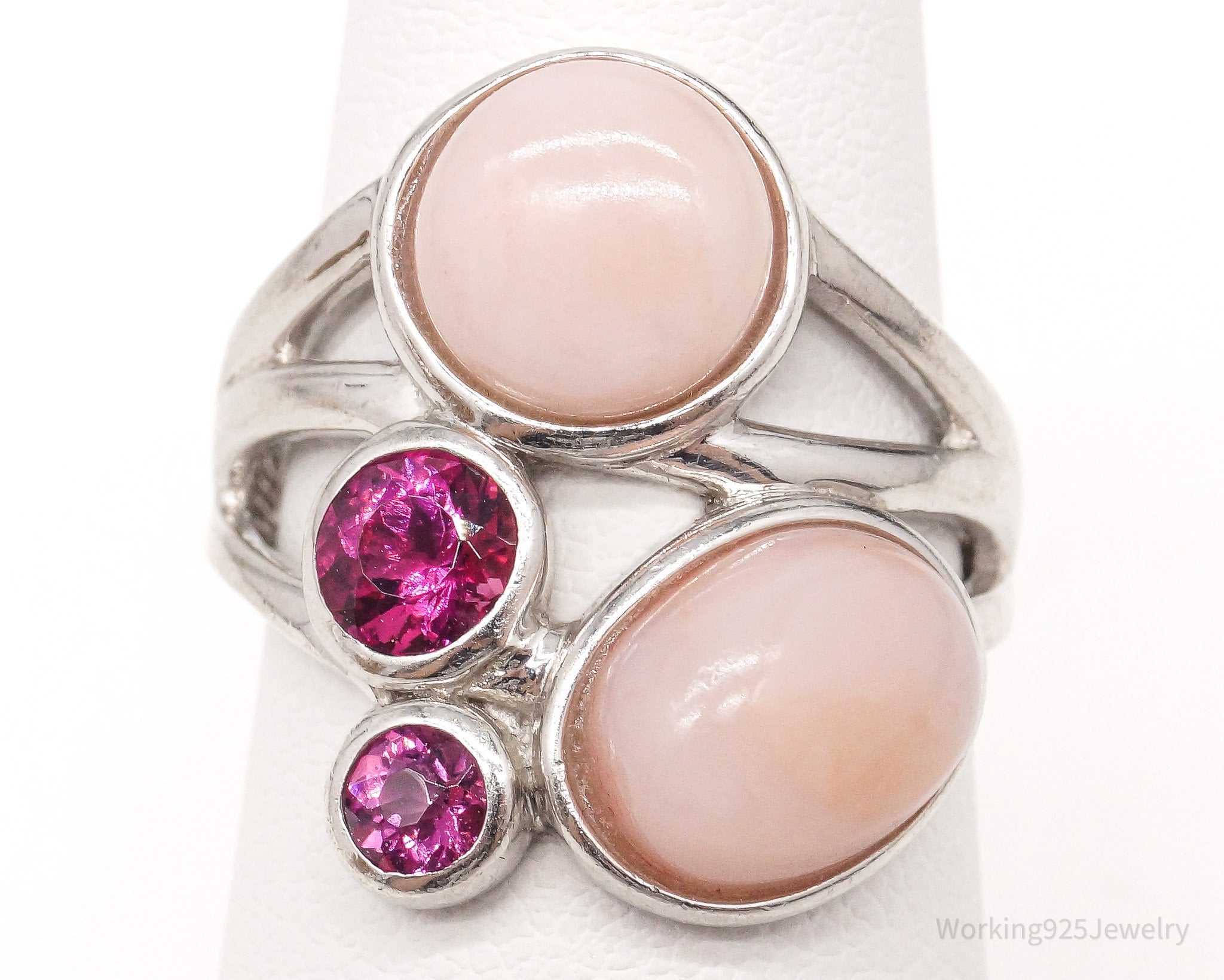 Vintage Pink Opal Pink Tourmaline Sterling Silver Ring - Size 6.75