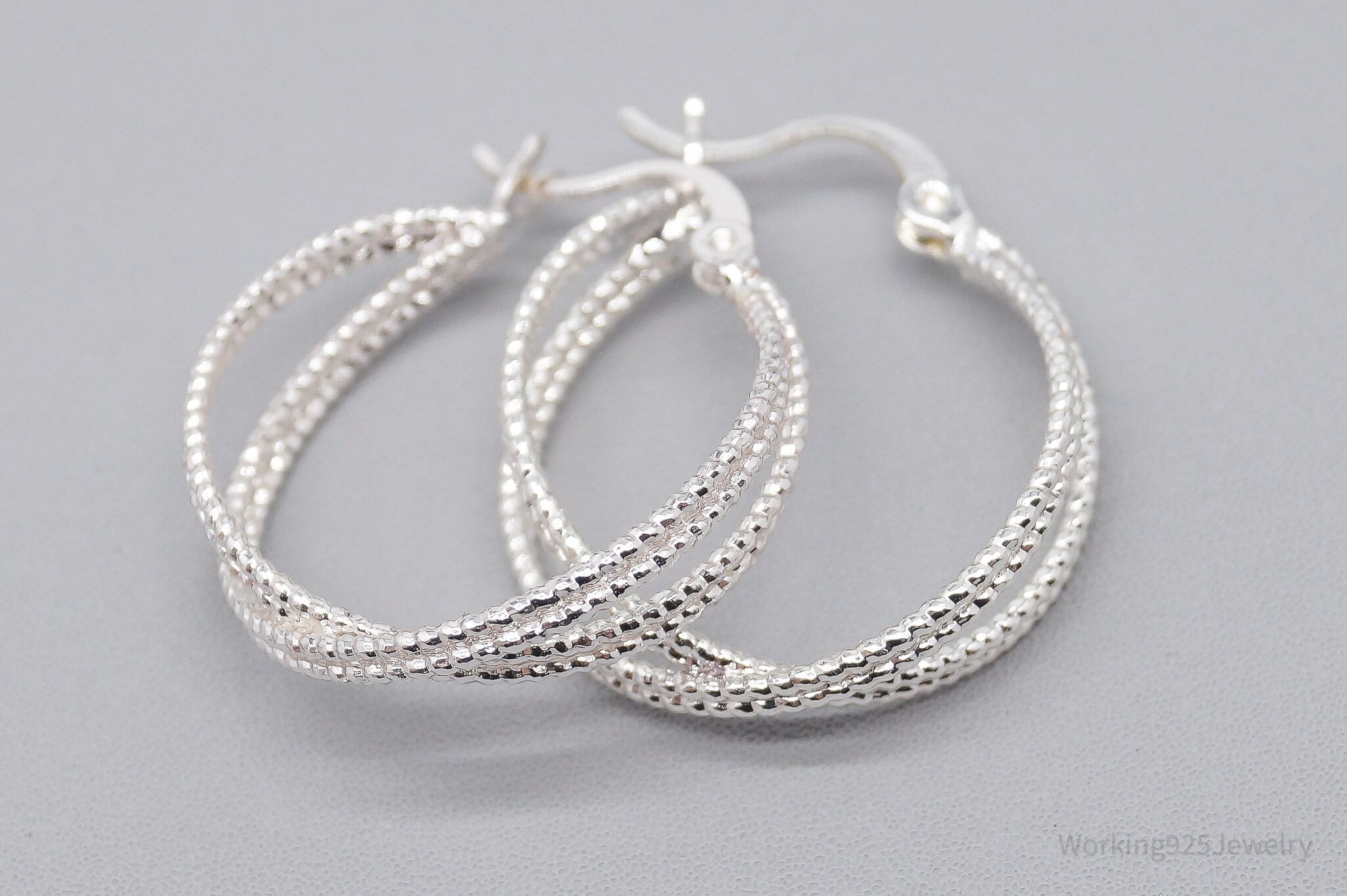 Vintage Cable Textured Silver Hoop Earrings