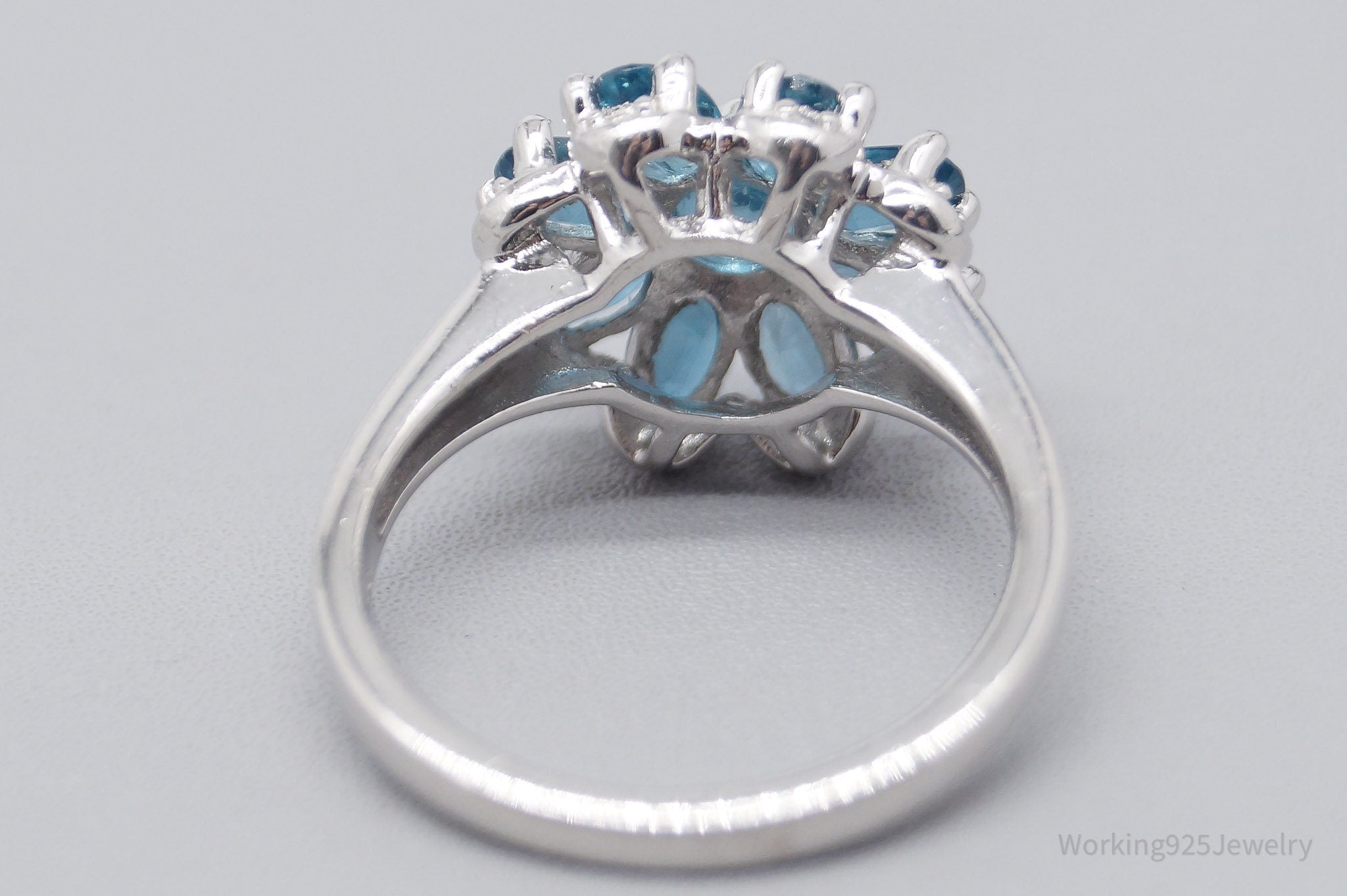 JTV TGGC Blue Topaz Flower Rhodium Over Sterling Silver Ring - Size 7.75