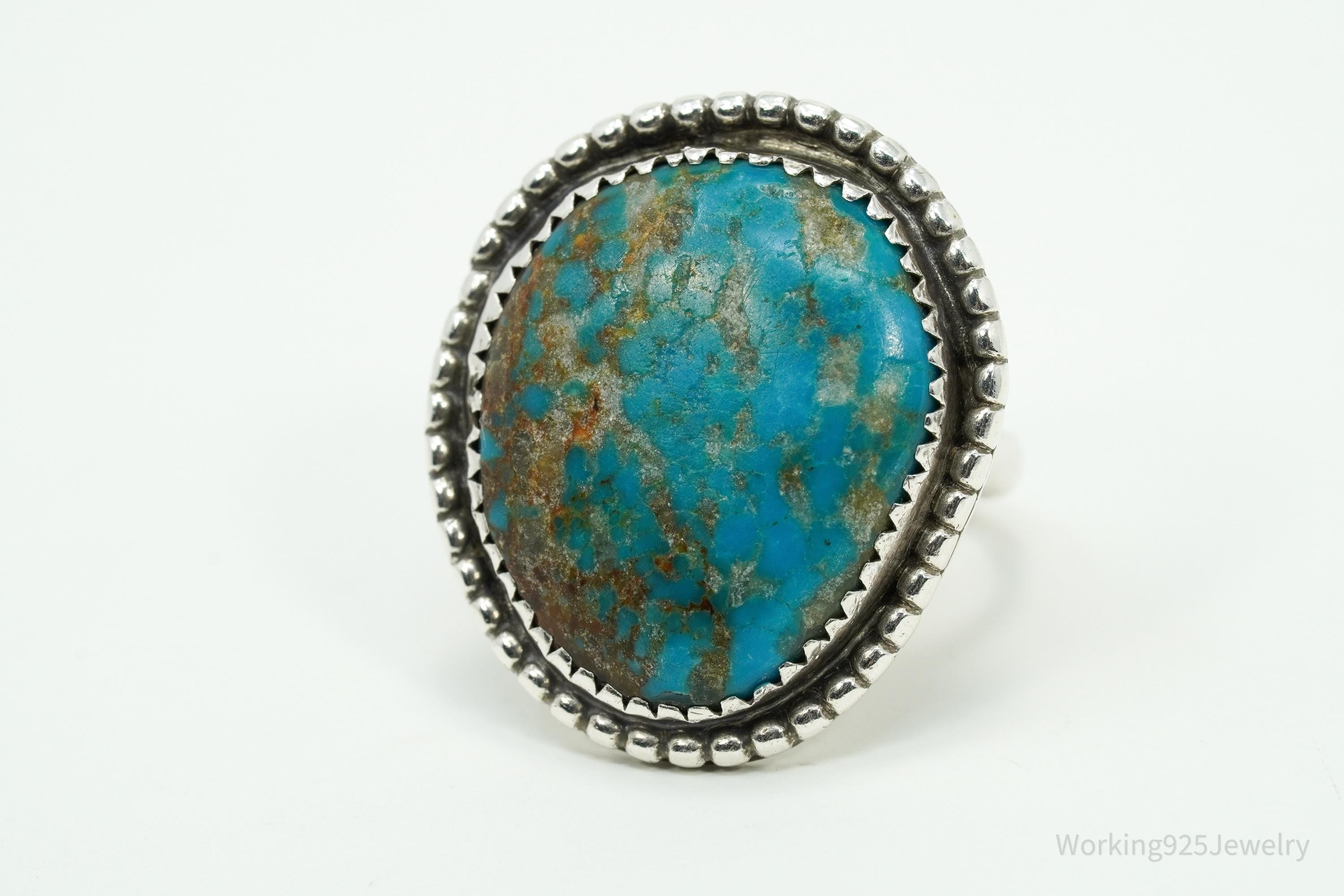 Vintage Native American Turquoise Unsigned Silver Ring - Size 6