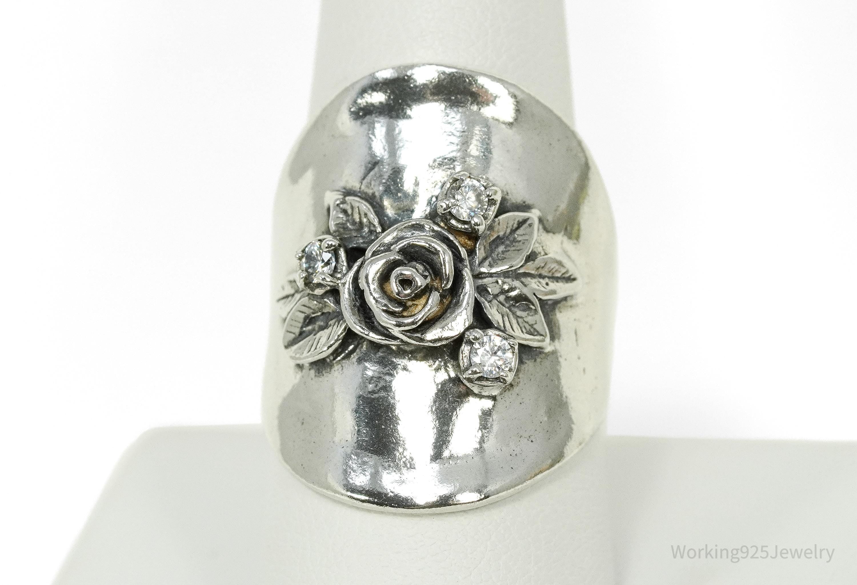 Vintage Israel Designed Floral Sterling Silver Ring - Size 9.25
