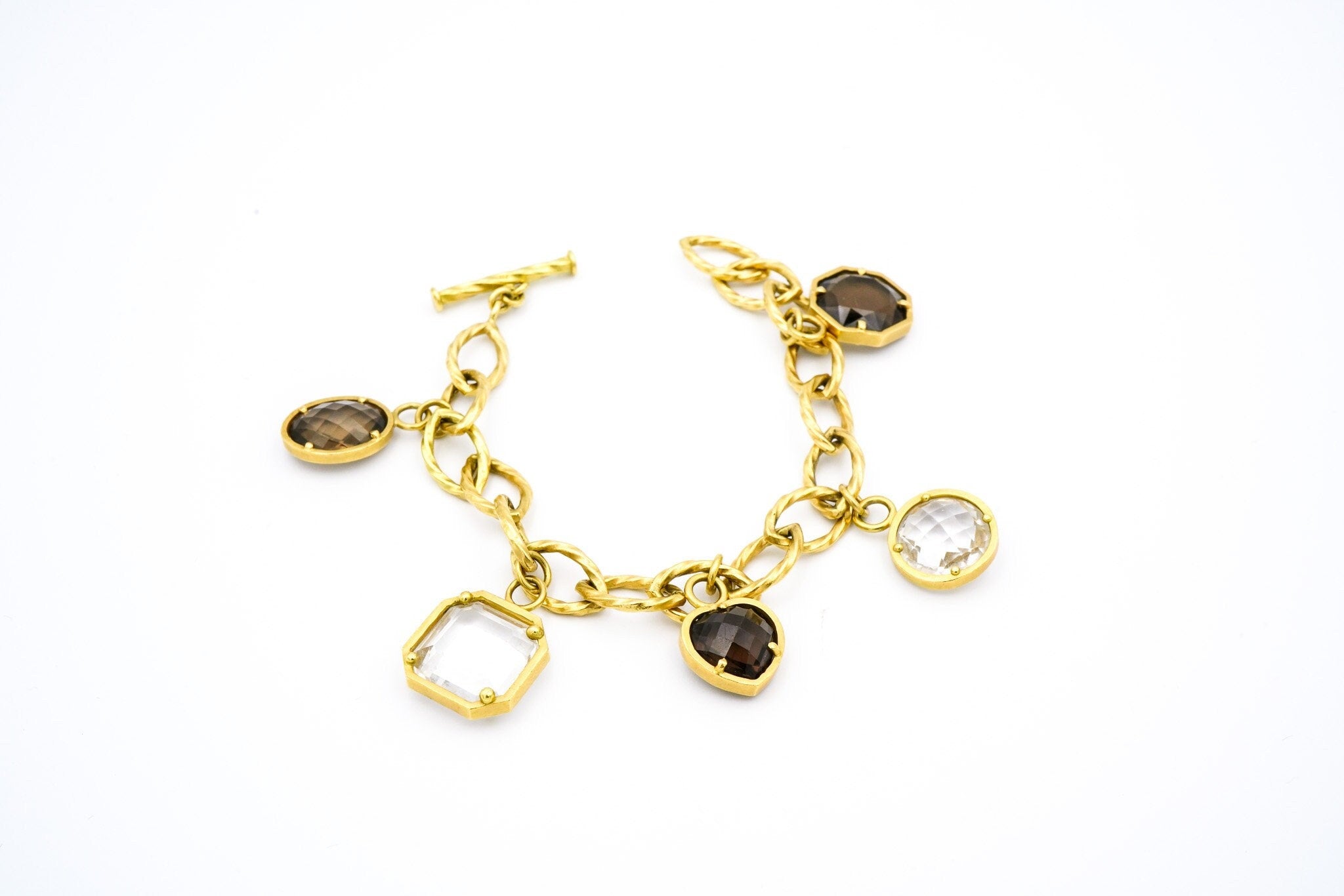 18K Yellow Gold, White Topaz & Smoky Quartz Bracelet