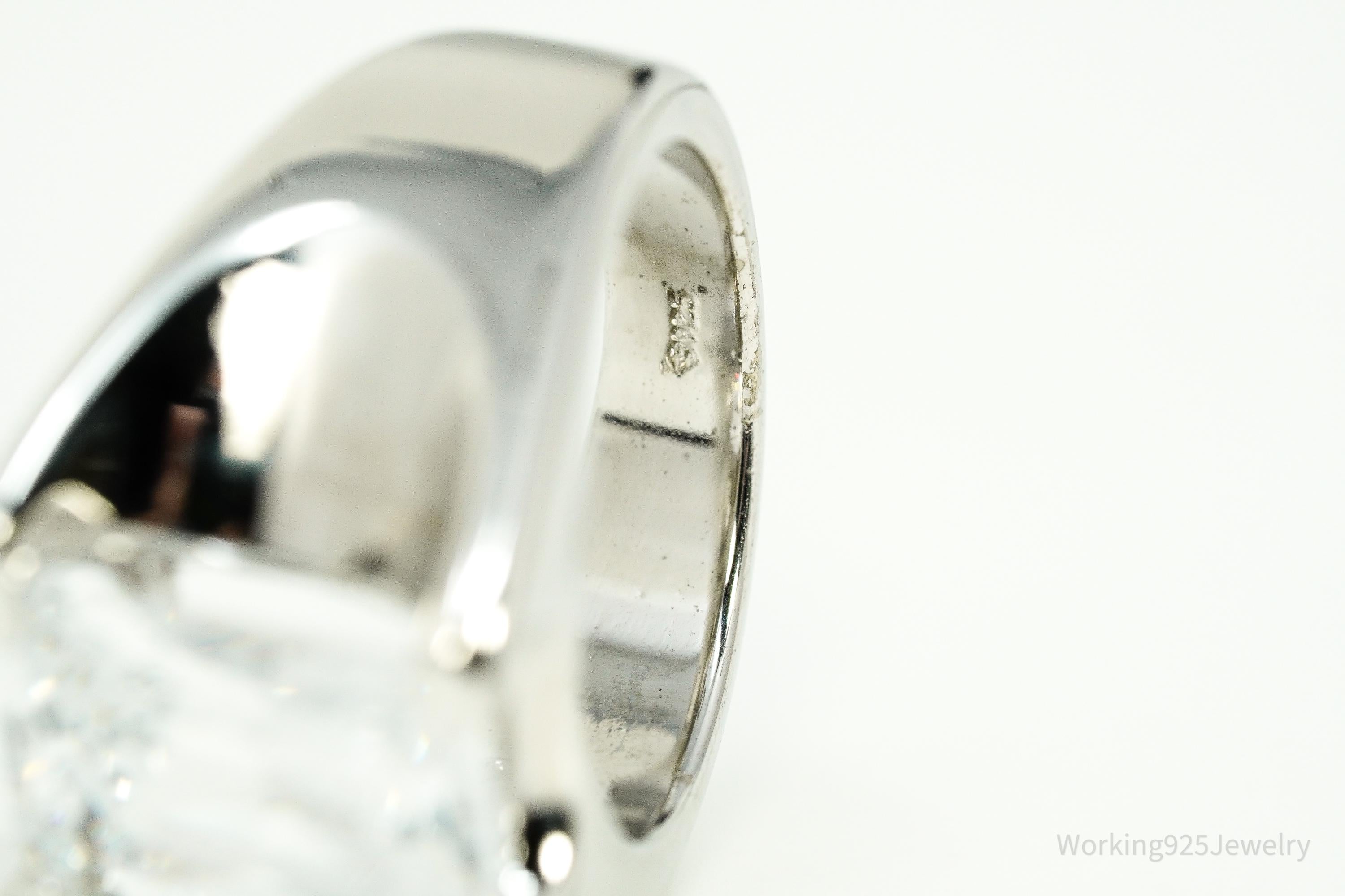 Vintage Large Cubic Zirconia Sterling Silver Ring - Size 7.25