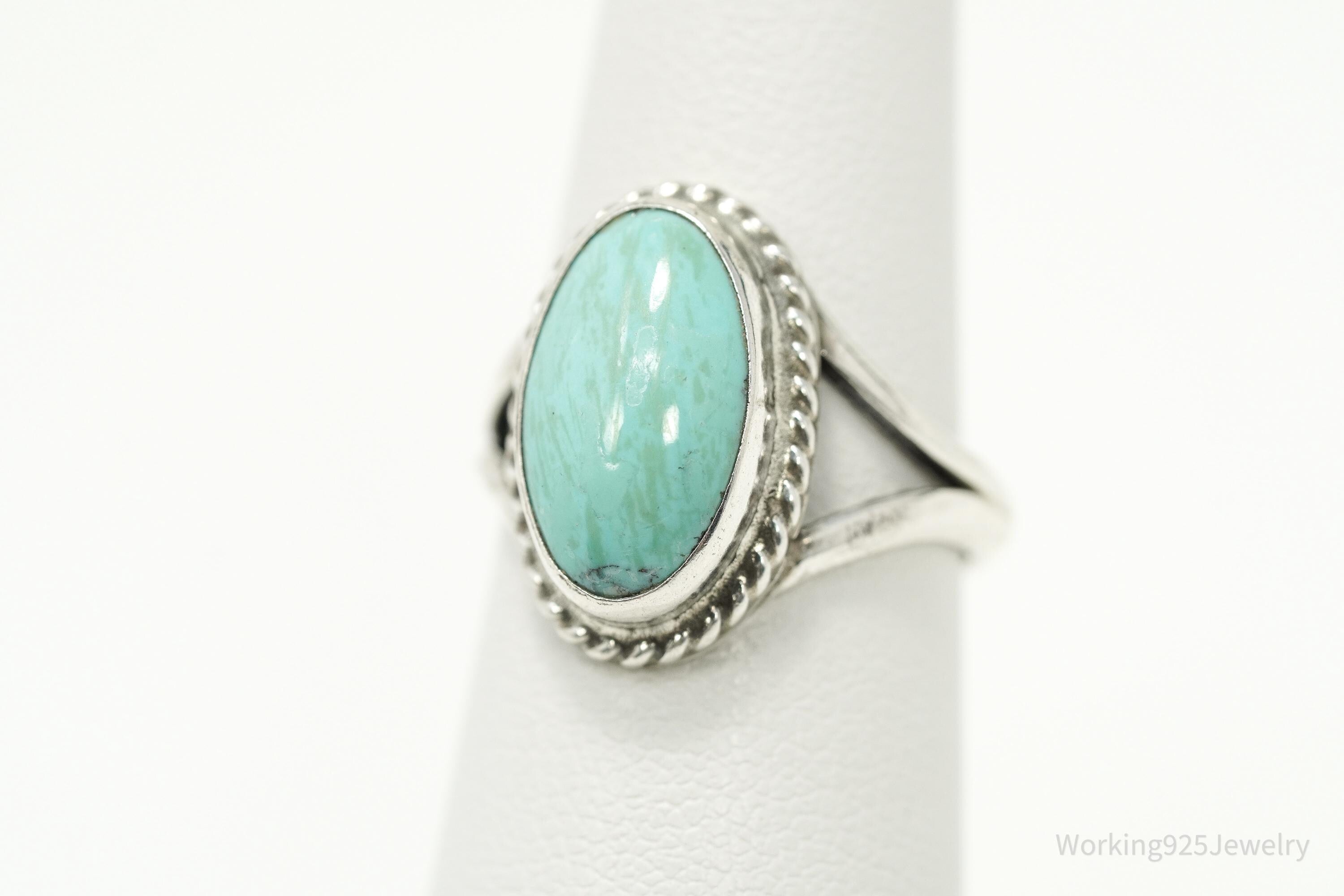 Vintage Native American Turquoise Unsigned Silver Ring - Size 6