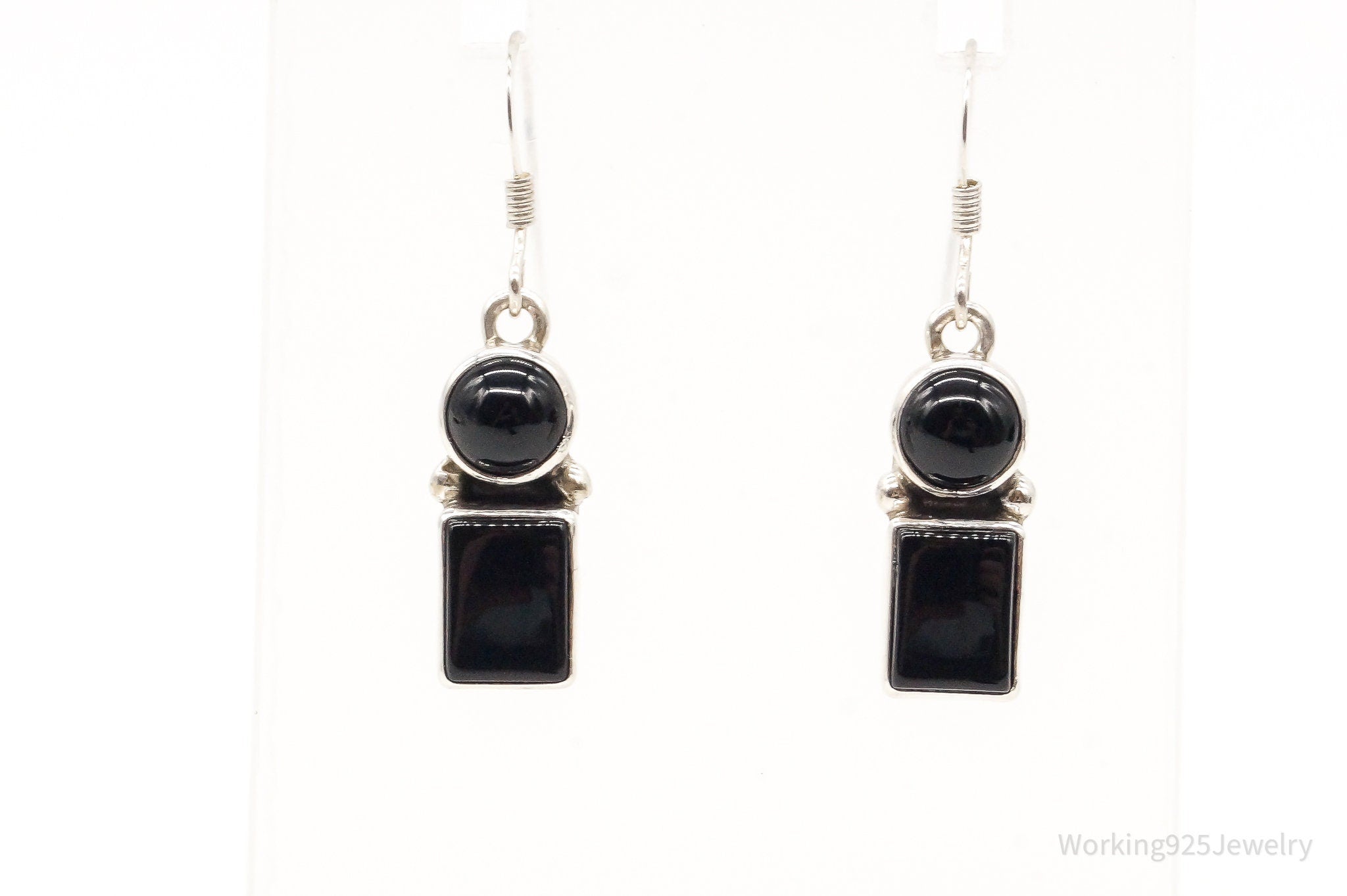 Vintage Native American P Skeets Black Onyx Sterling Silver Earrings