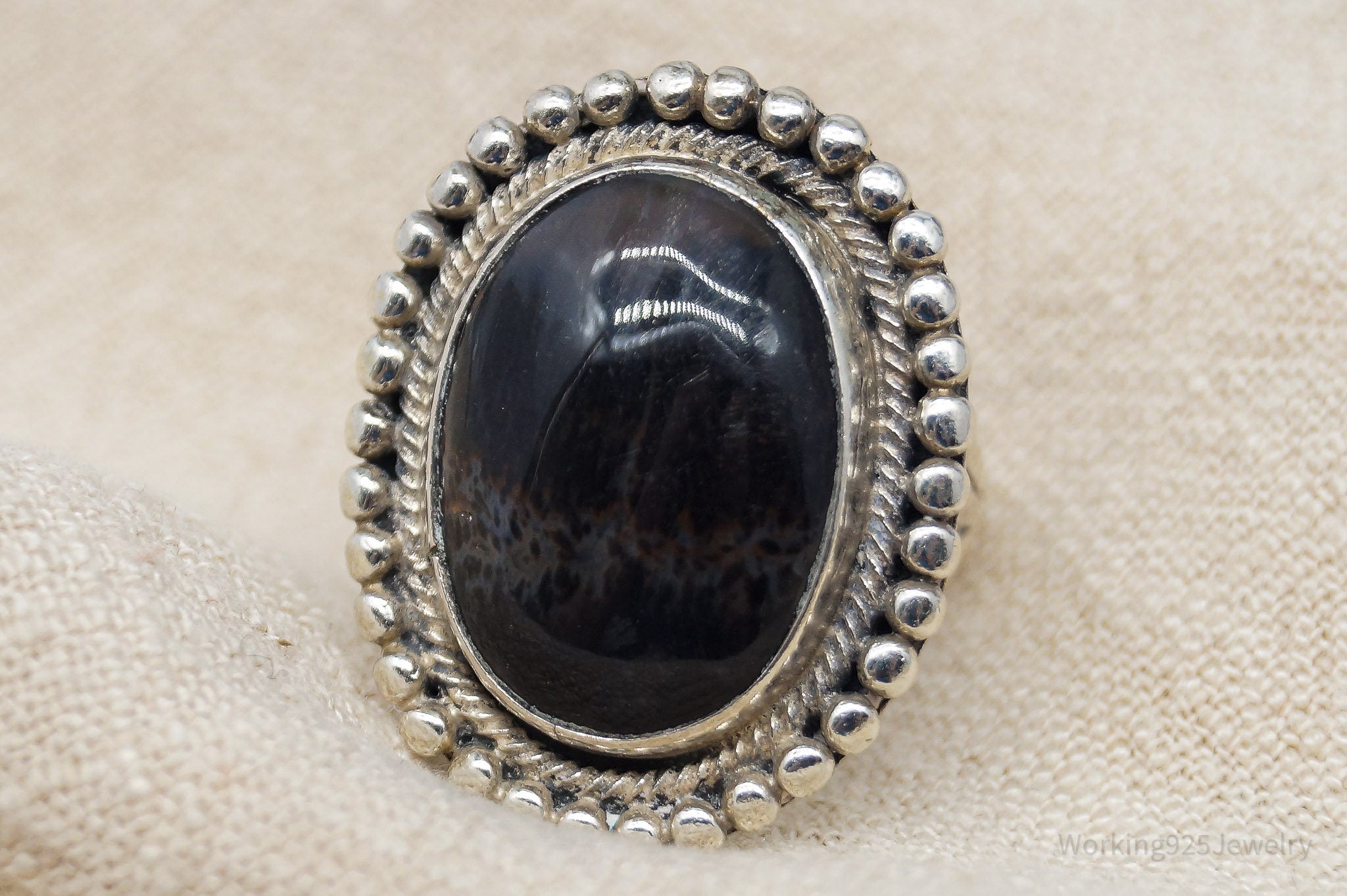 Antique Agate Silver Ring - Size 5.75