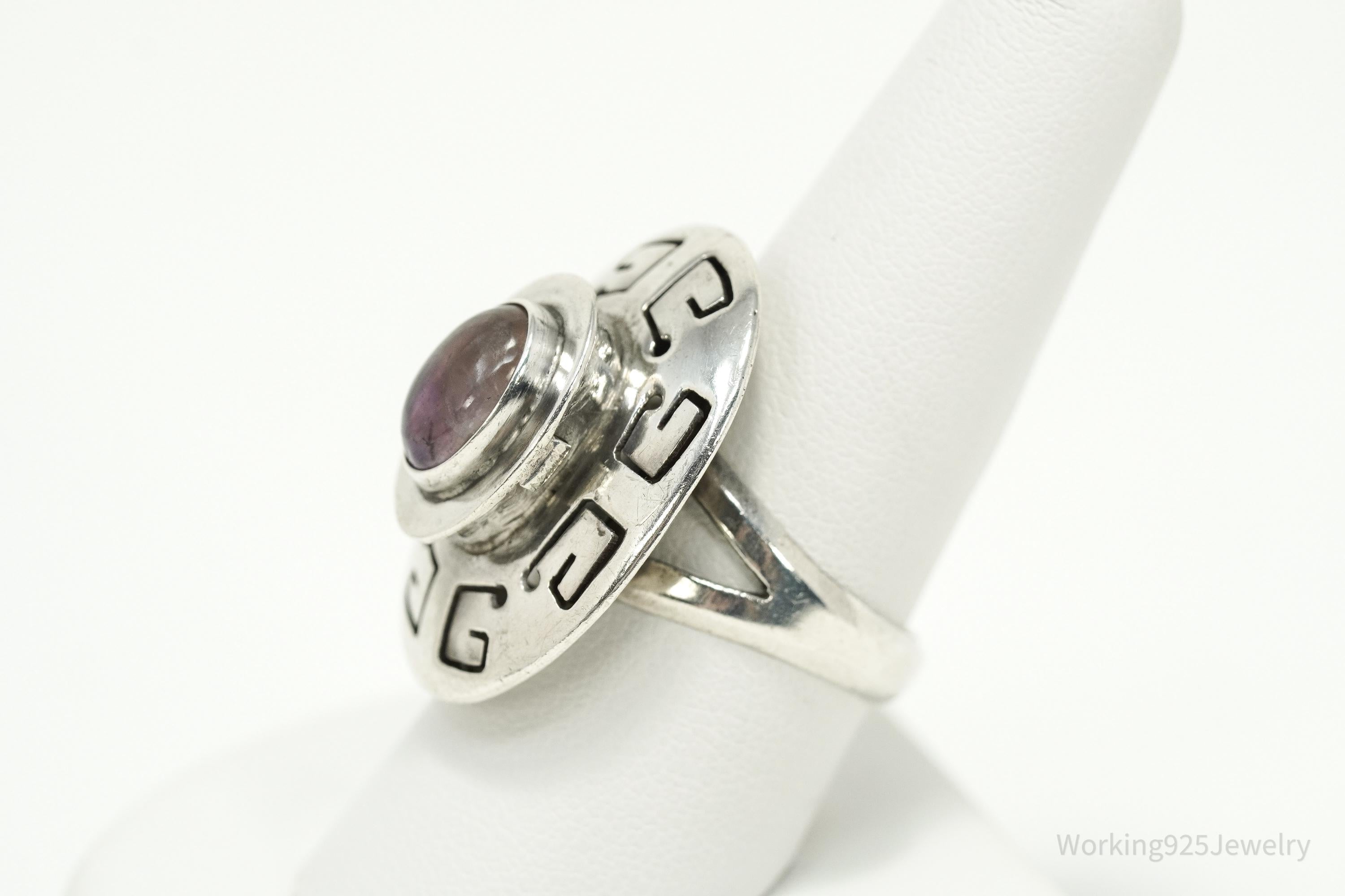 Vintage Mexico Amethyst Poison Ring Modernist Sterling Silver Size 8.75